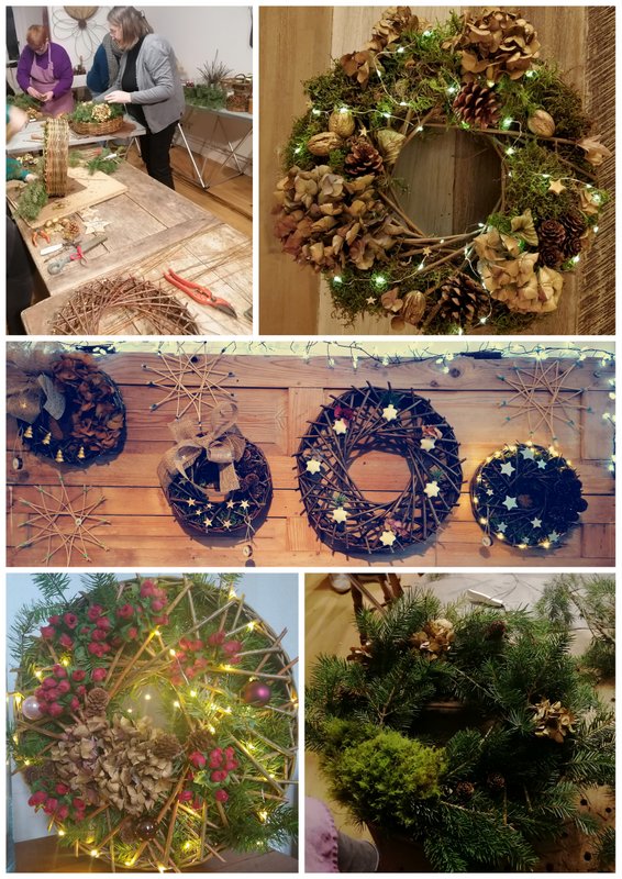 Atelier vannerie couronne de Noël Pontigny