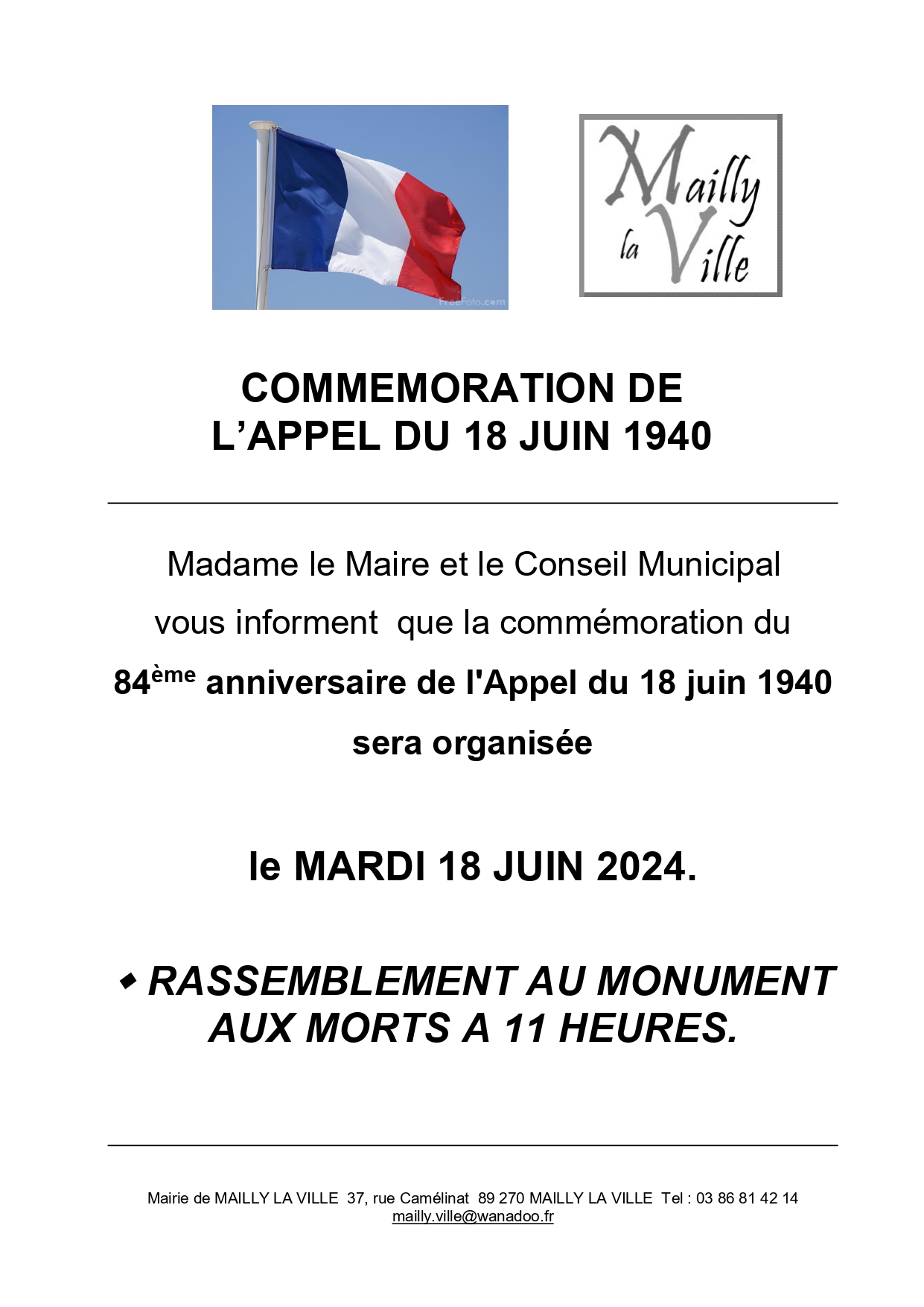 Commémoration Mailly la Ville