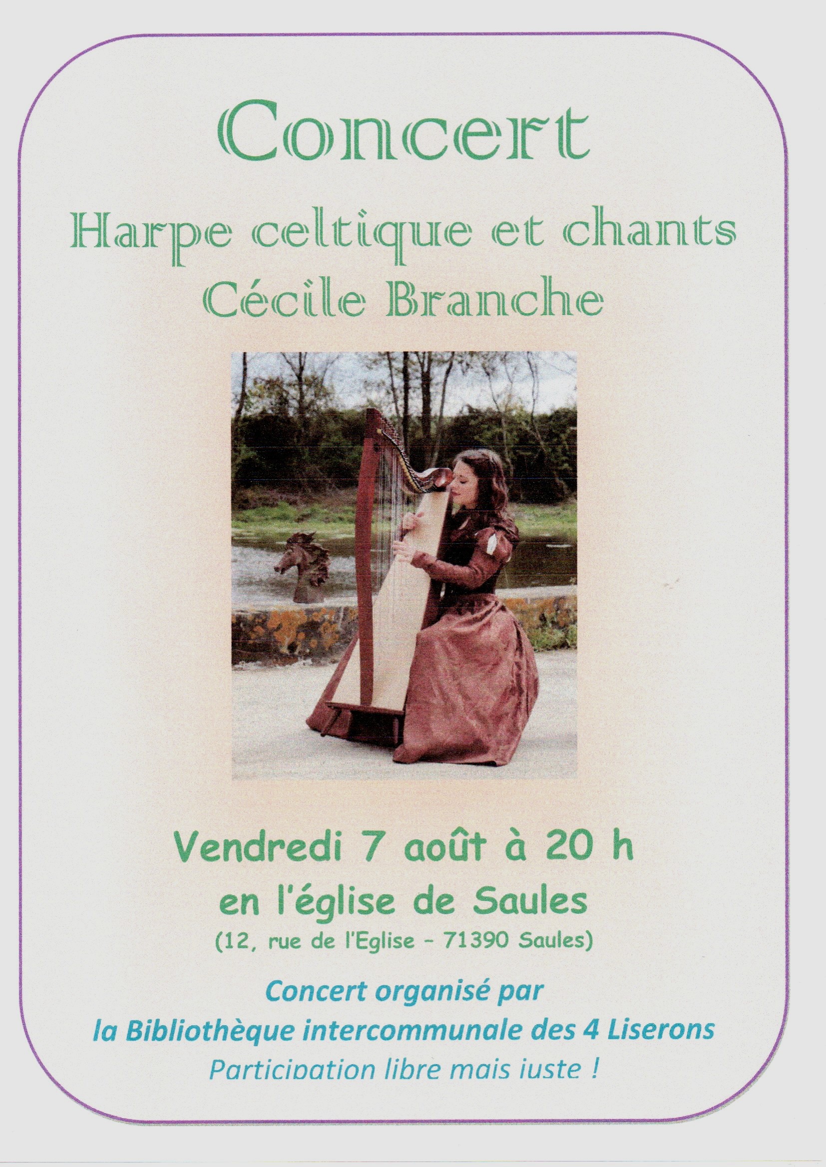 Concert de harpe celtique et chants par Cécile Branche