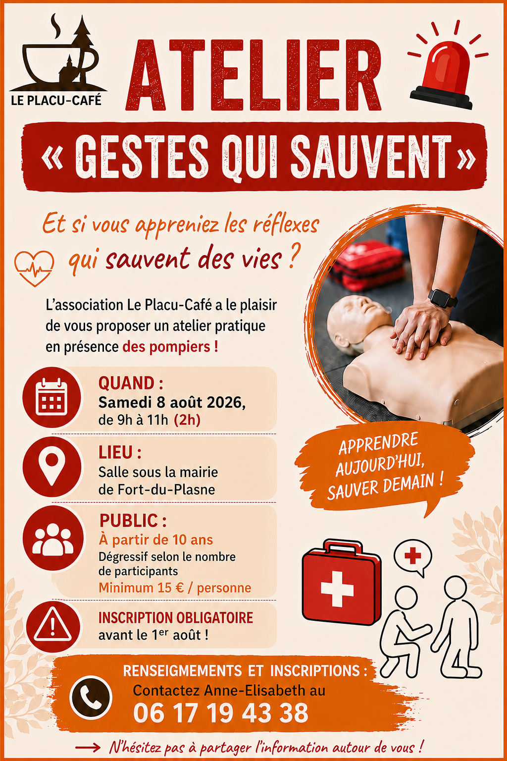 Atelier Gestes qui sauvent au placu café