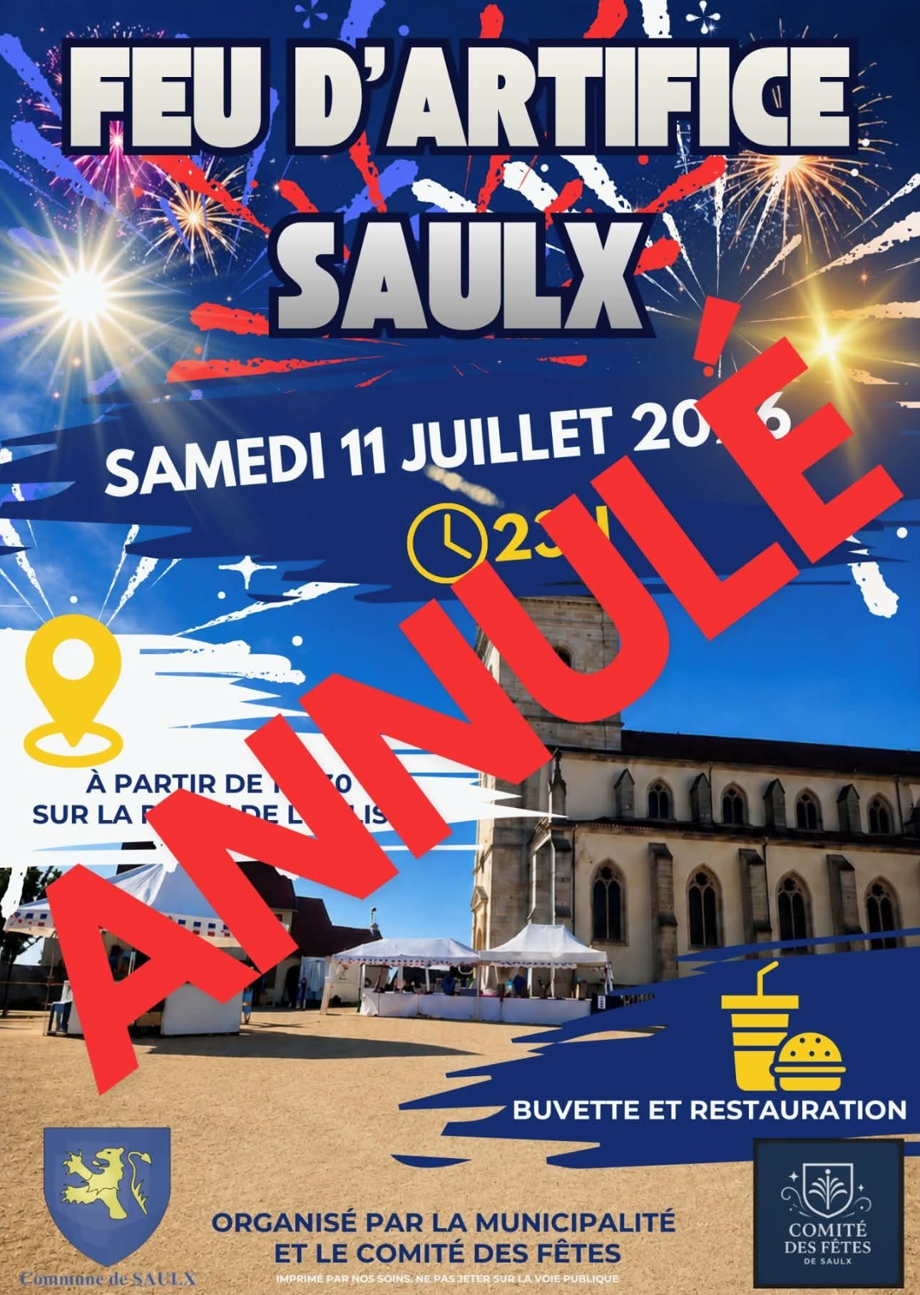 ANNULÉ Feu d'artifice du 11 juillet à Saulx