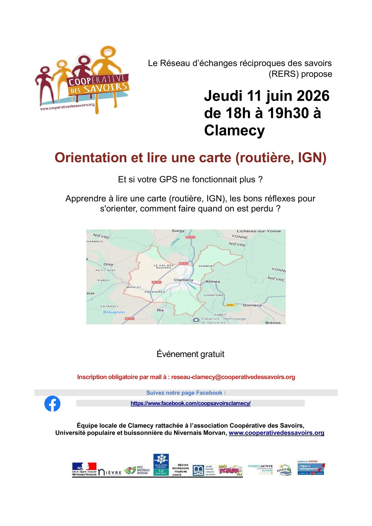 La coopérative des savoirs propose : Orientation et lire une carte (routière, IGN) — visuel événement