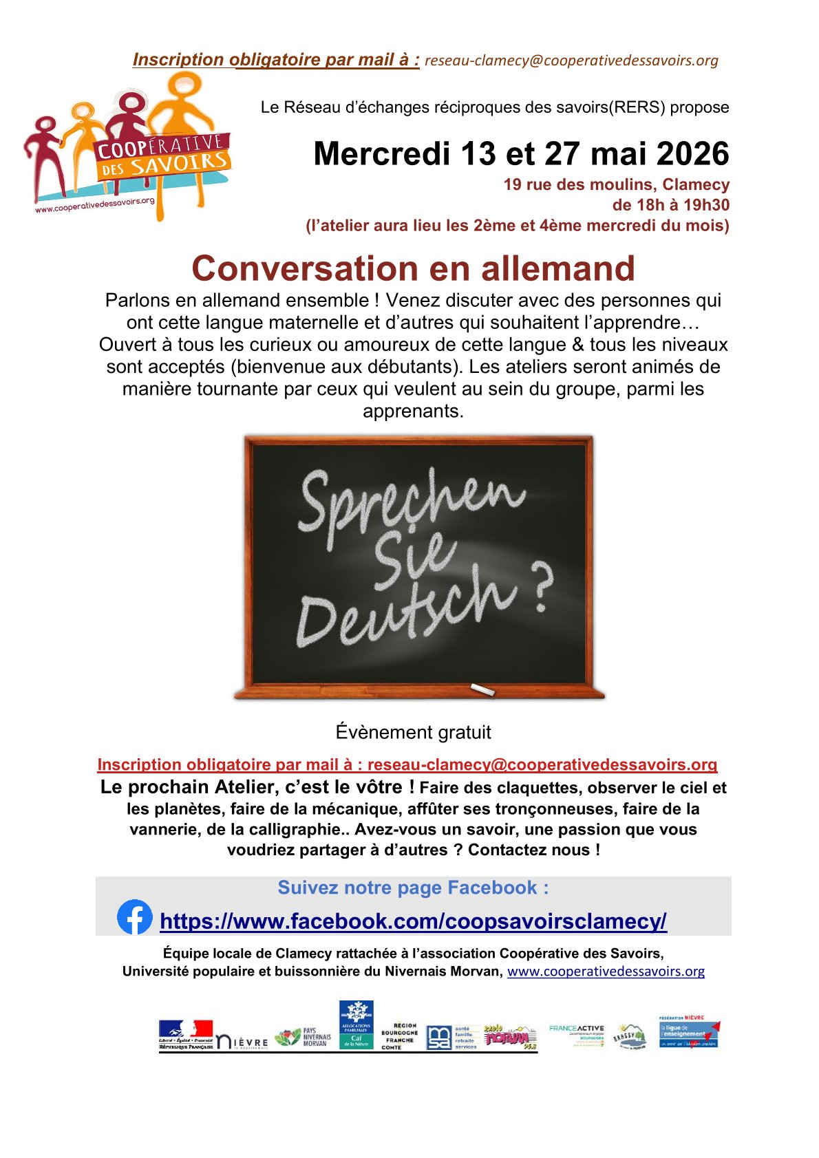 La Coopérative des Savoirs propose :  Conversation en allemand — visuel événement