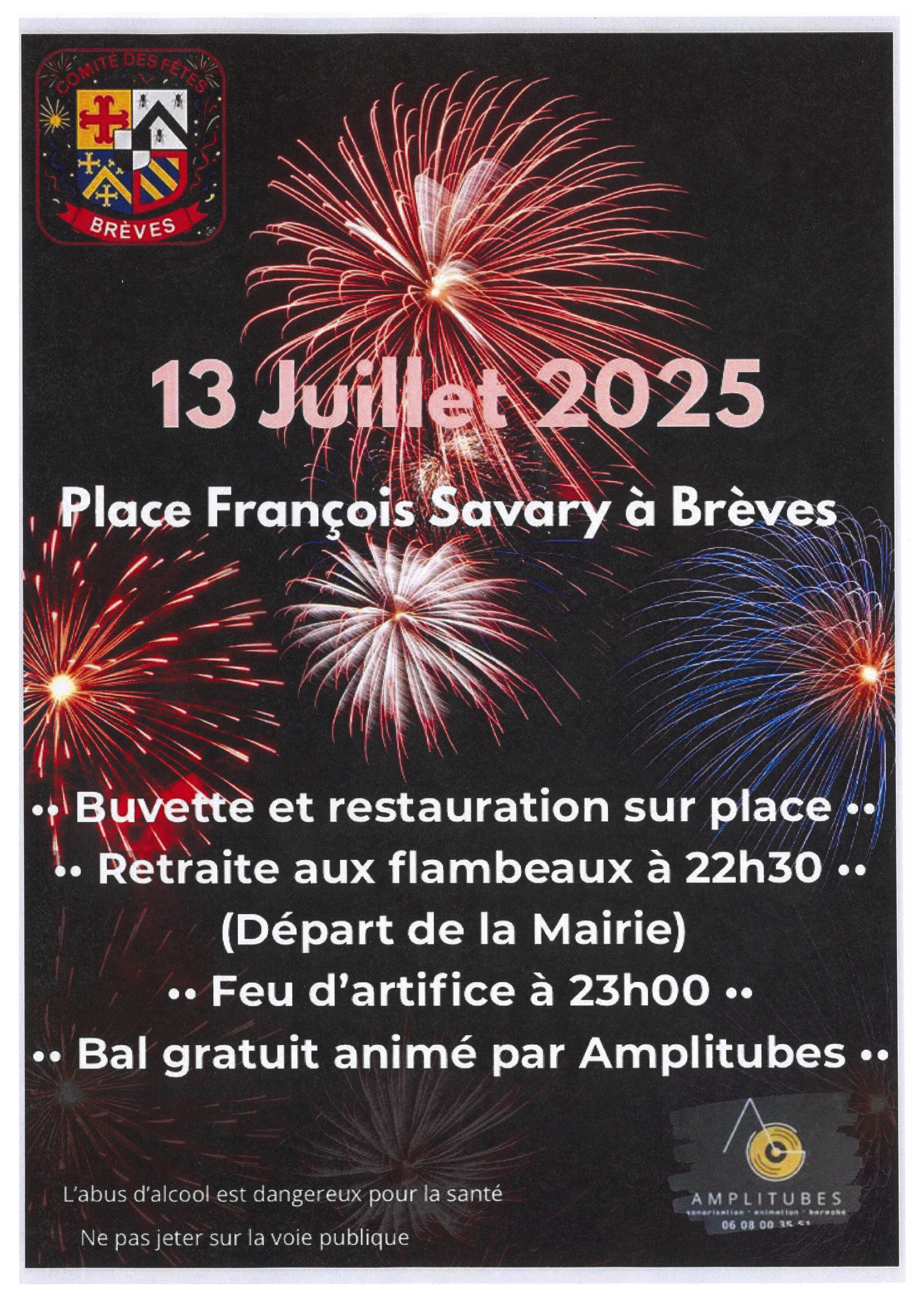 13 juillet 2025 - Buvette, restauration, retraite aux flambeaux, feu d'artifice, bal gratuit - Brèves