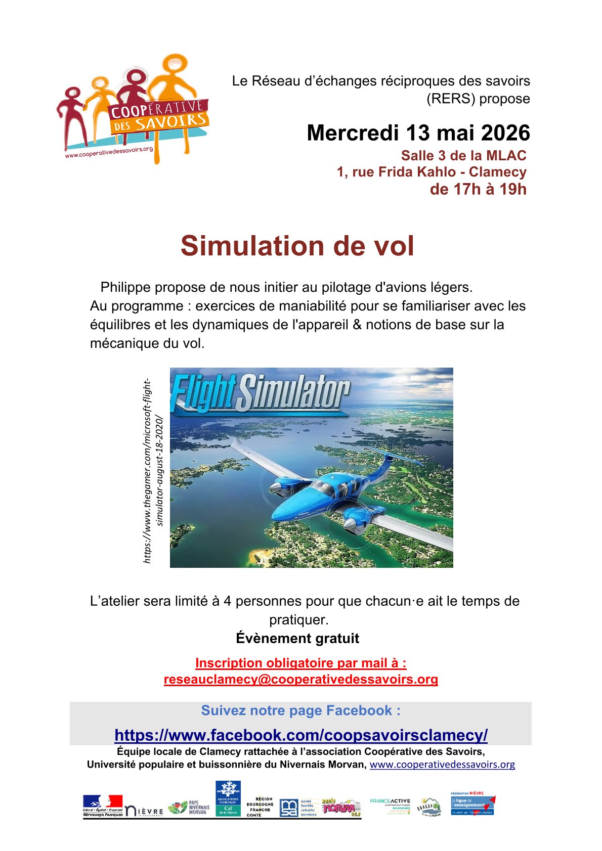 La Coopérative des savoirs propose : Simulation de vol — visuel événement