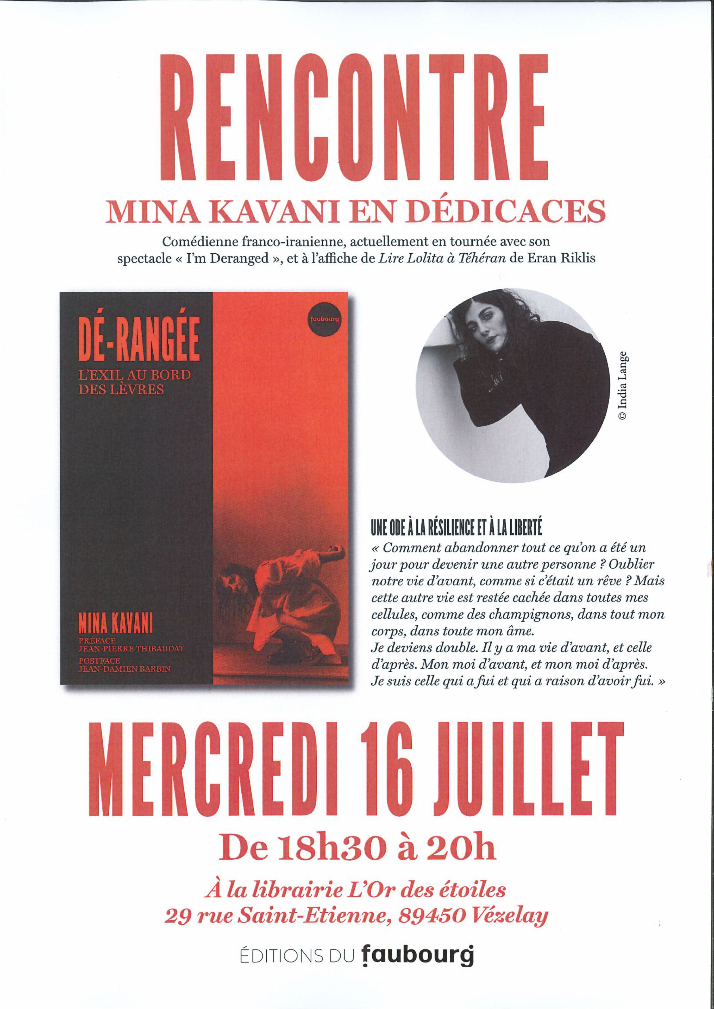 16 JUILLET -RENCONTRE MINA KAVANI EN DEDICACES - LIBRAIRIE L'OR DES ETOILES