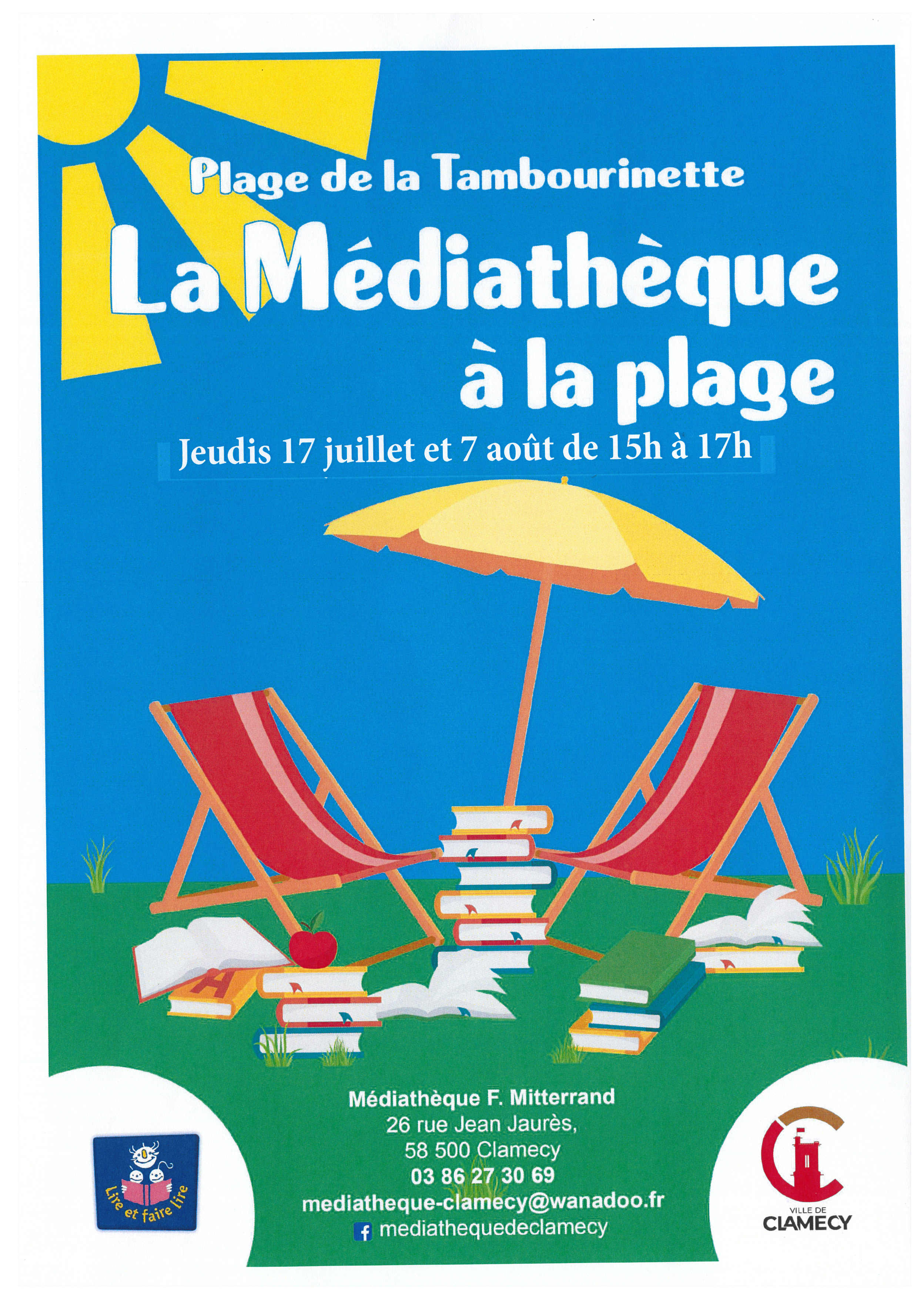 17 juillet et 7 août médiathèque à la plage
