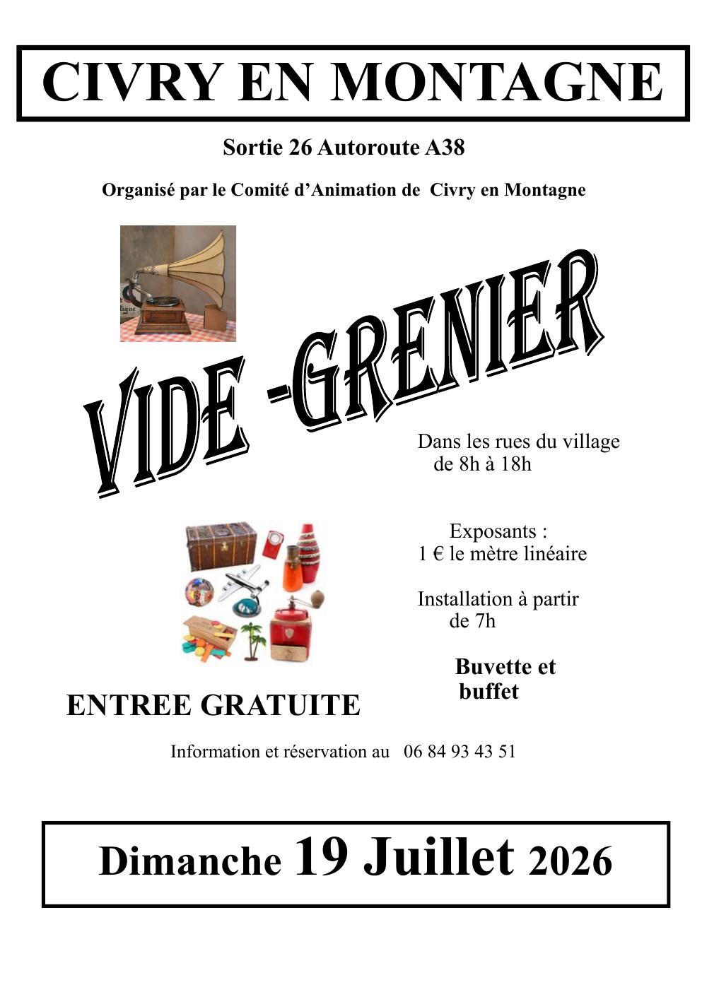 Vide-greniers du Comité d'Animation de  Civry-en-Montagne