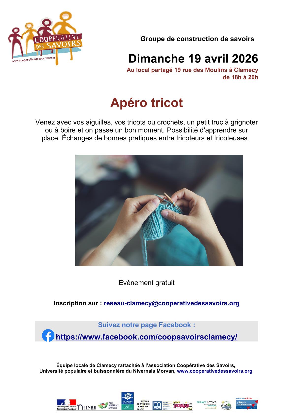 La Coopérative des Savoirs propose : Apéro tricot, Clamecy