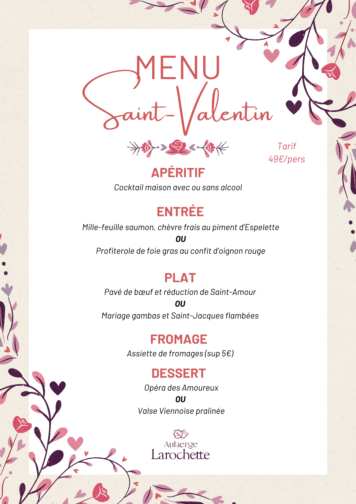 Menu Saint-Valentin