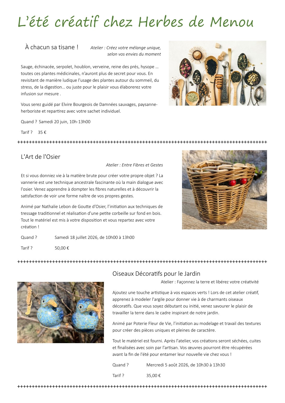 Atelier créatif chez Herbes de Menou : À chacun sa tisane !