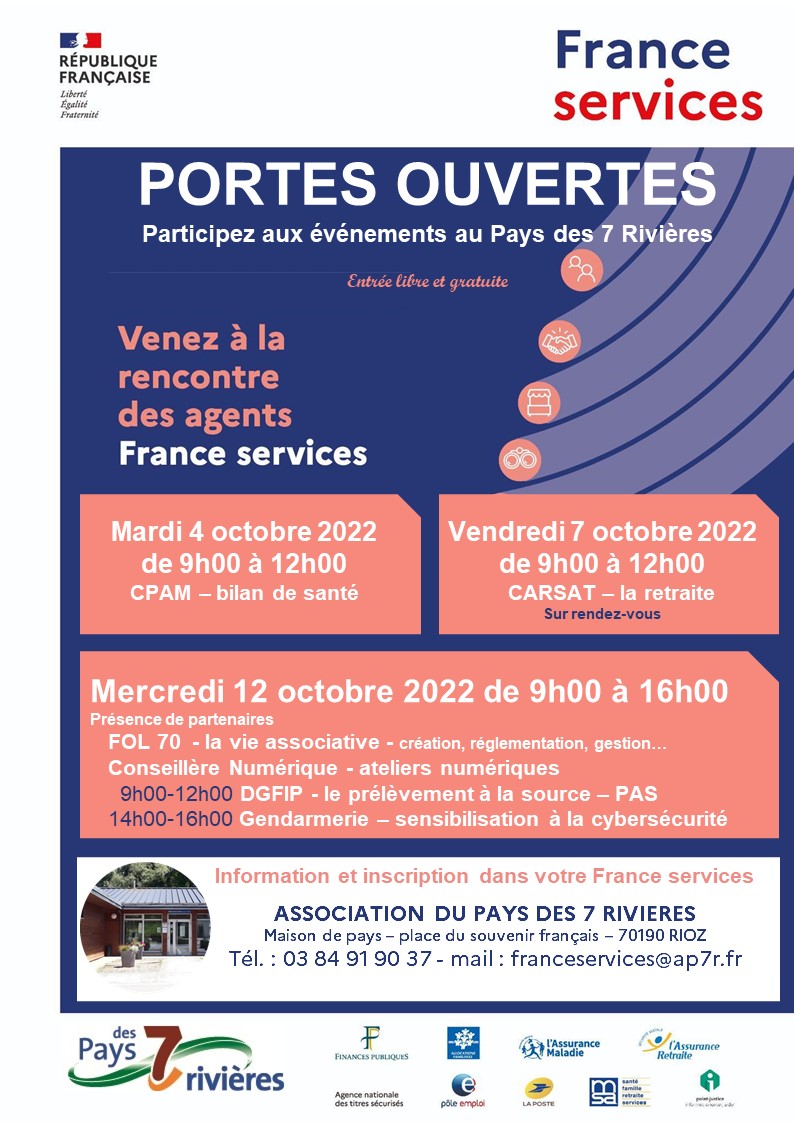  Journées Portes ouvertes France services Rioz - 3 dates pour nous rencontrer