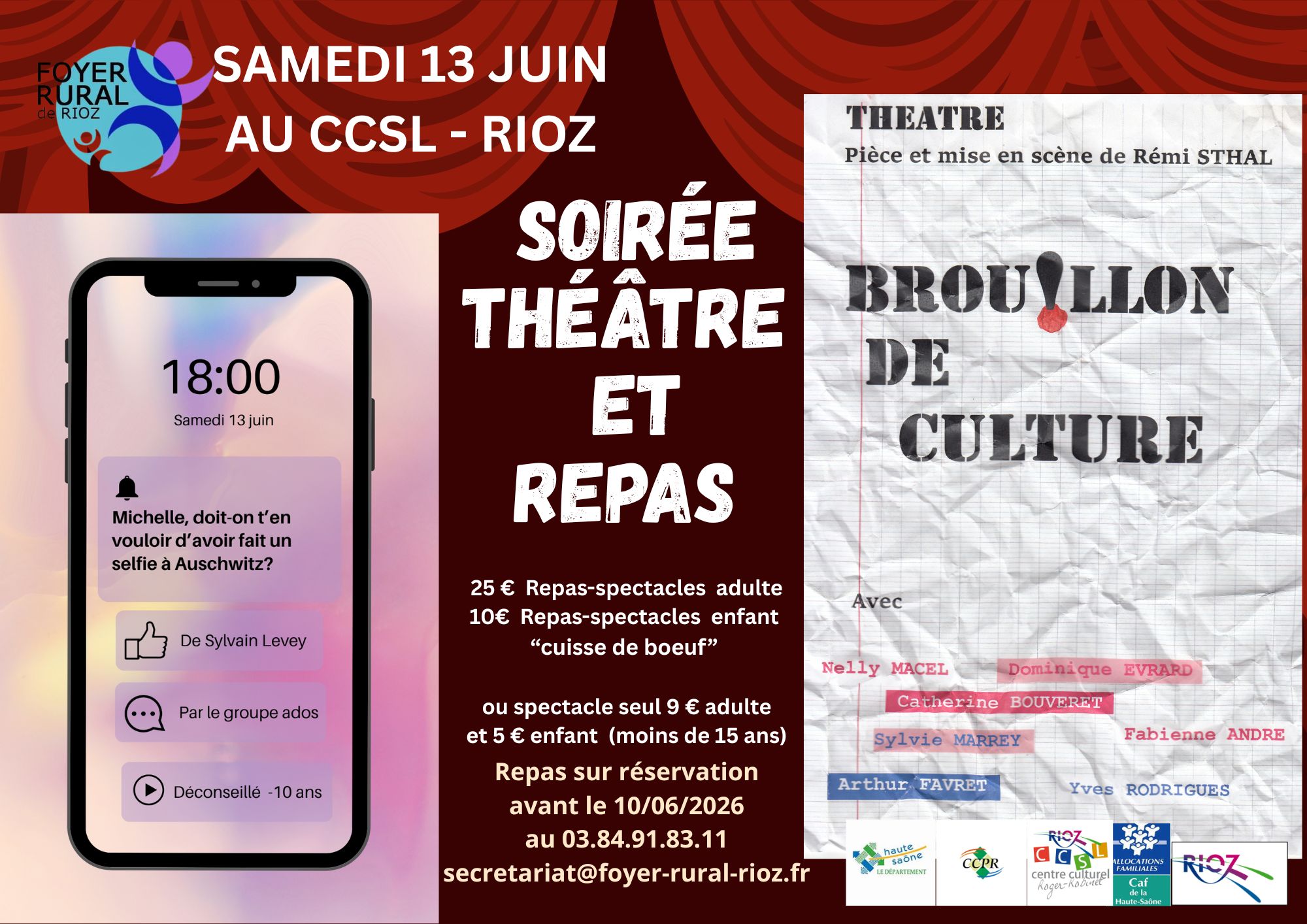 Soirée théâtre et repas à Rioz