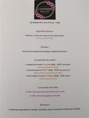 Menu Fêtes des Pères au restuarant l'Adresse à Rioz