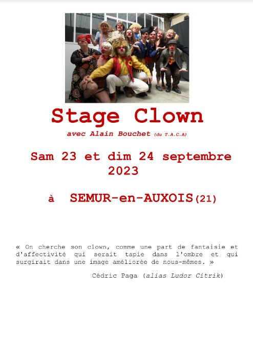 23 et 24 septembre - Stage clown - Semur-en-Auxois