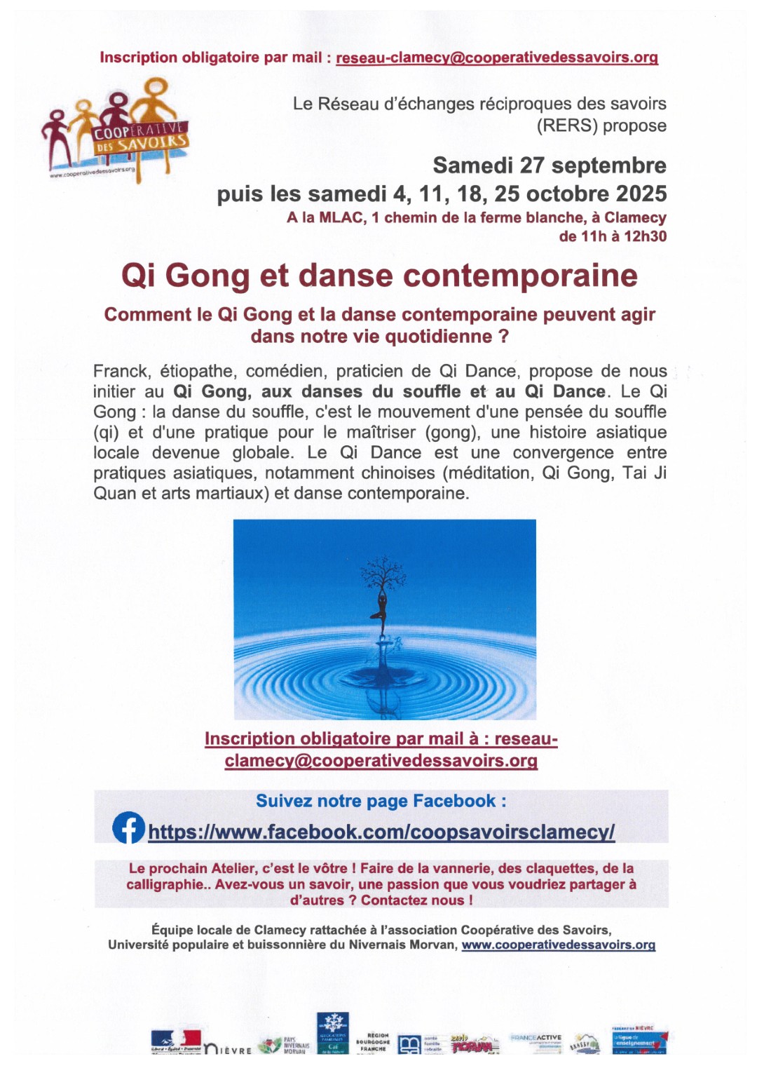 27 septembre et 4,11,18 et 25 octobre 2025 - Qi Gong et danse contemporaine - Clamecy