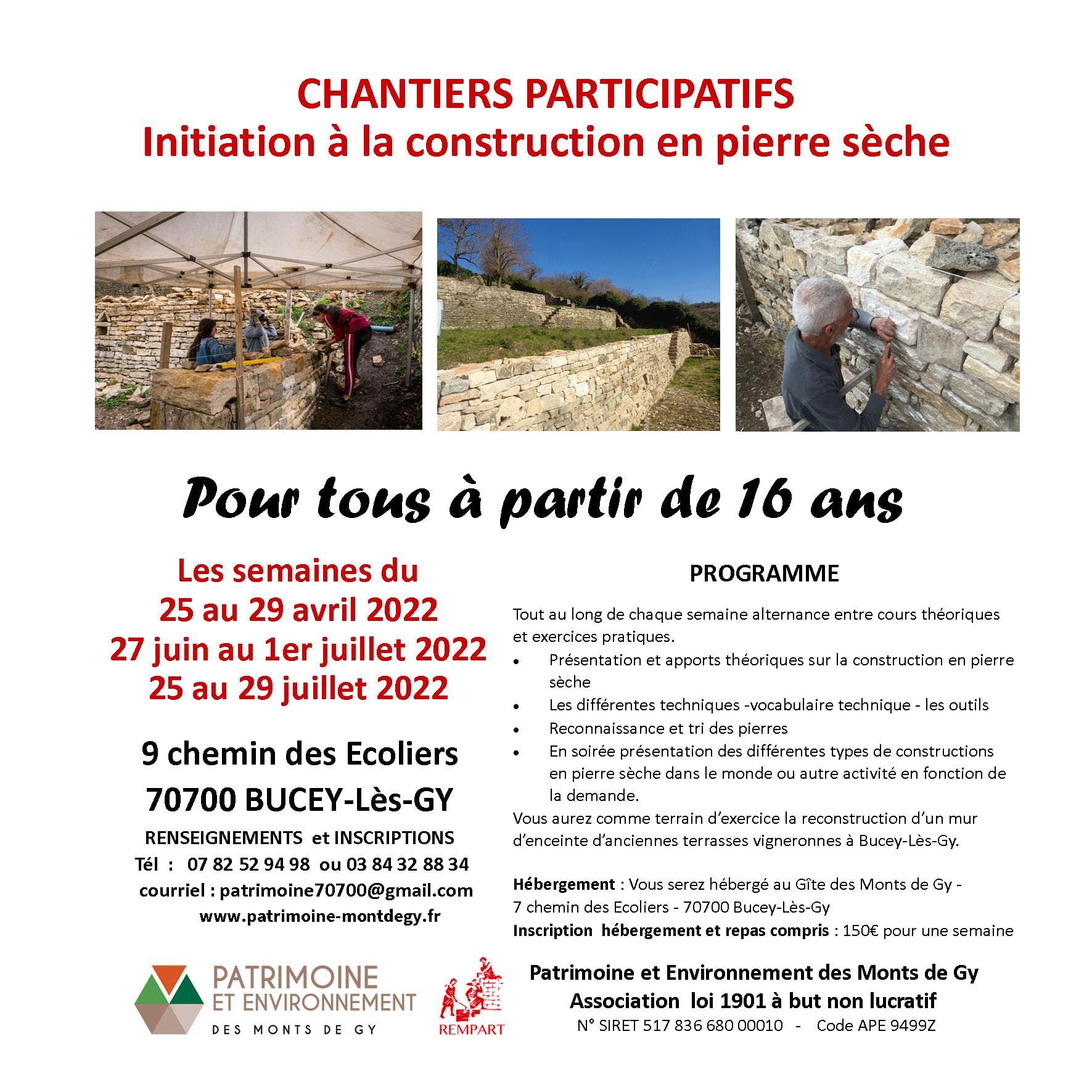 Chantiers participatifs : initiation construction pierres sèches