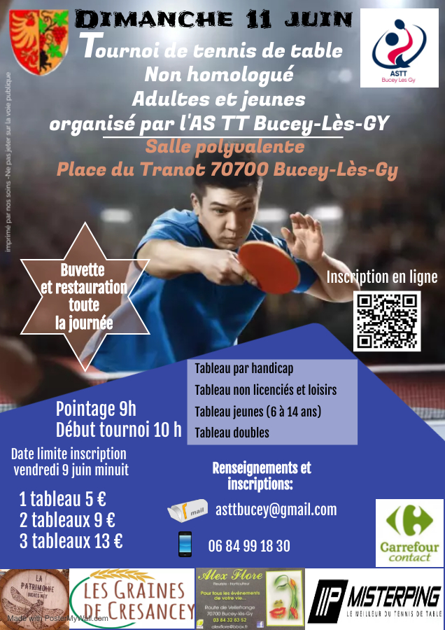 Tournoi tennis de table à Bucey lès Gy