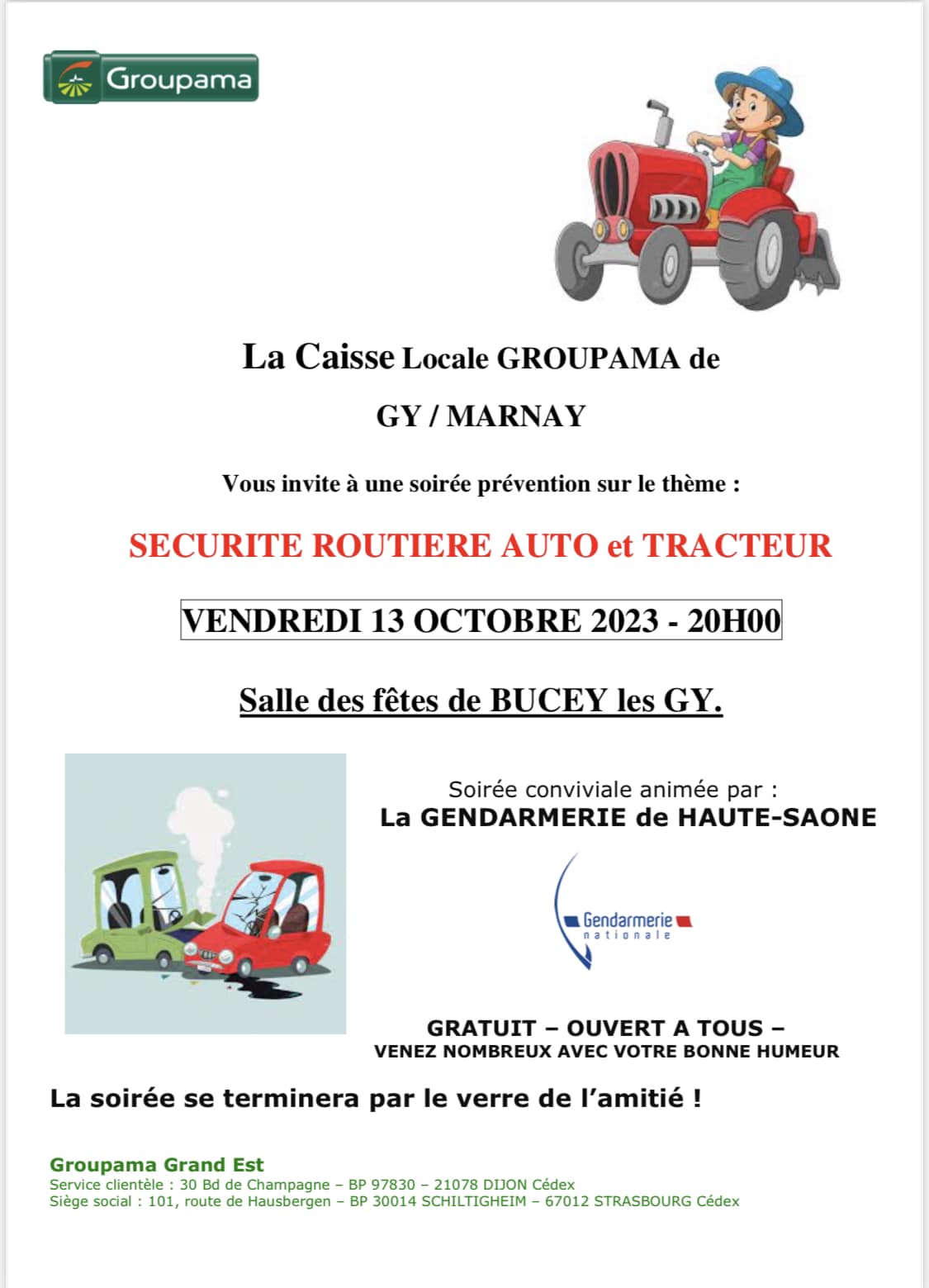 Soirée d'information sur la sécurité routière auto/tracteur