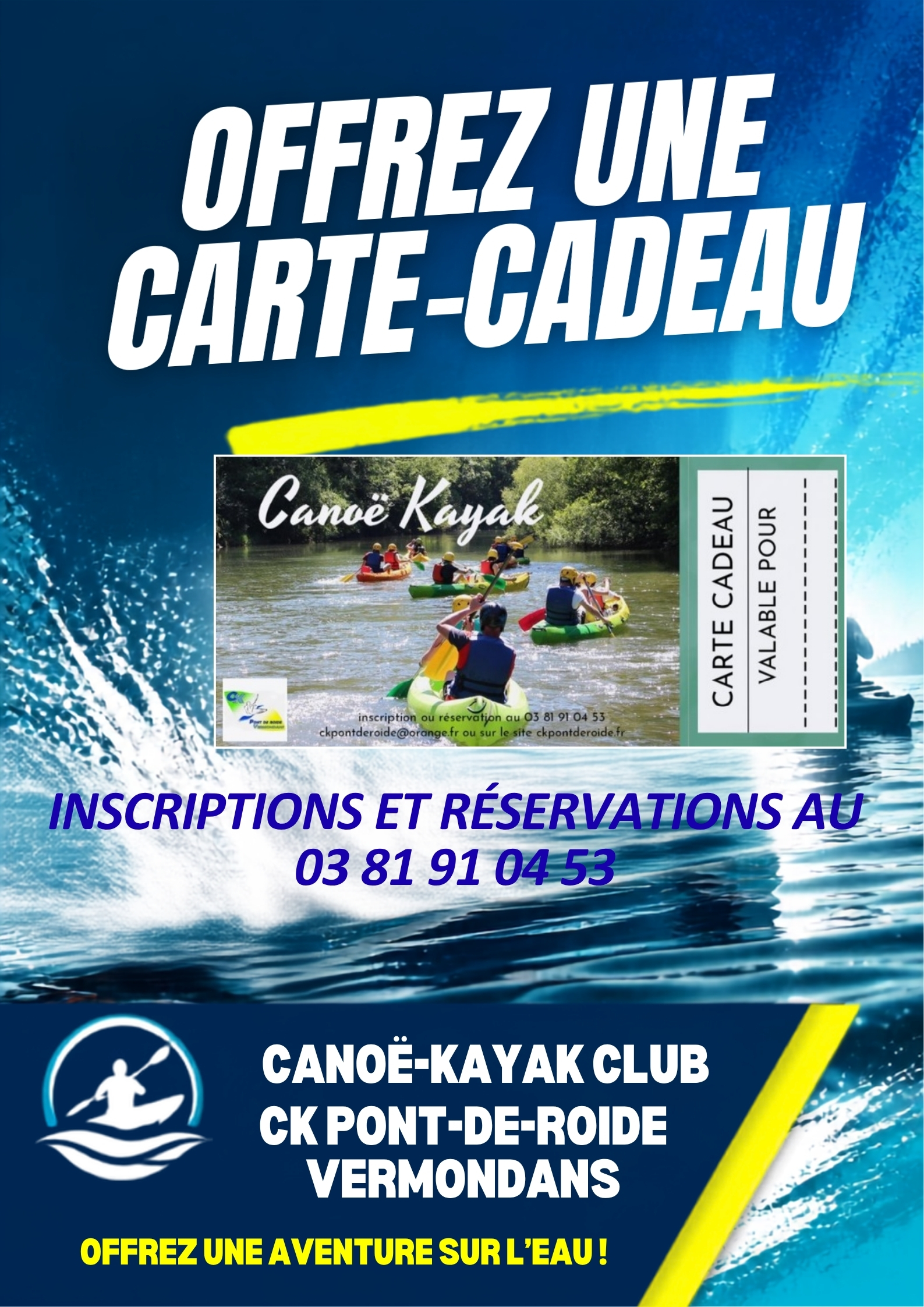 Offrez une carte-cadeau et faites plaisir avec une aventure sur l'eau !