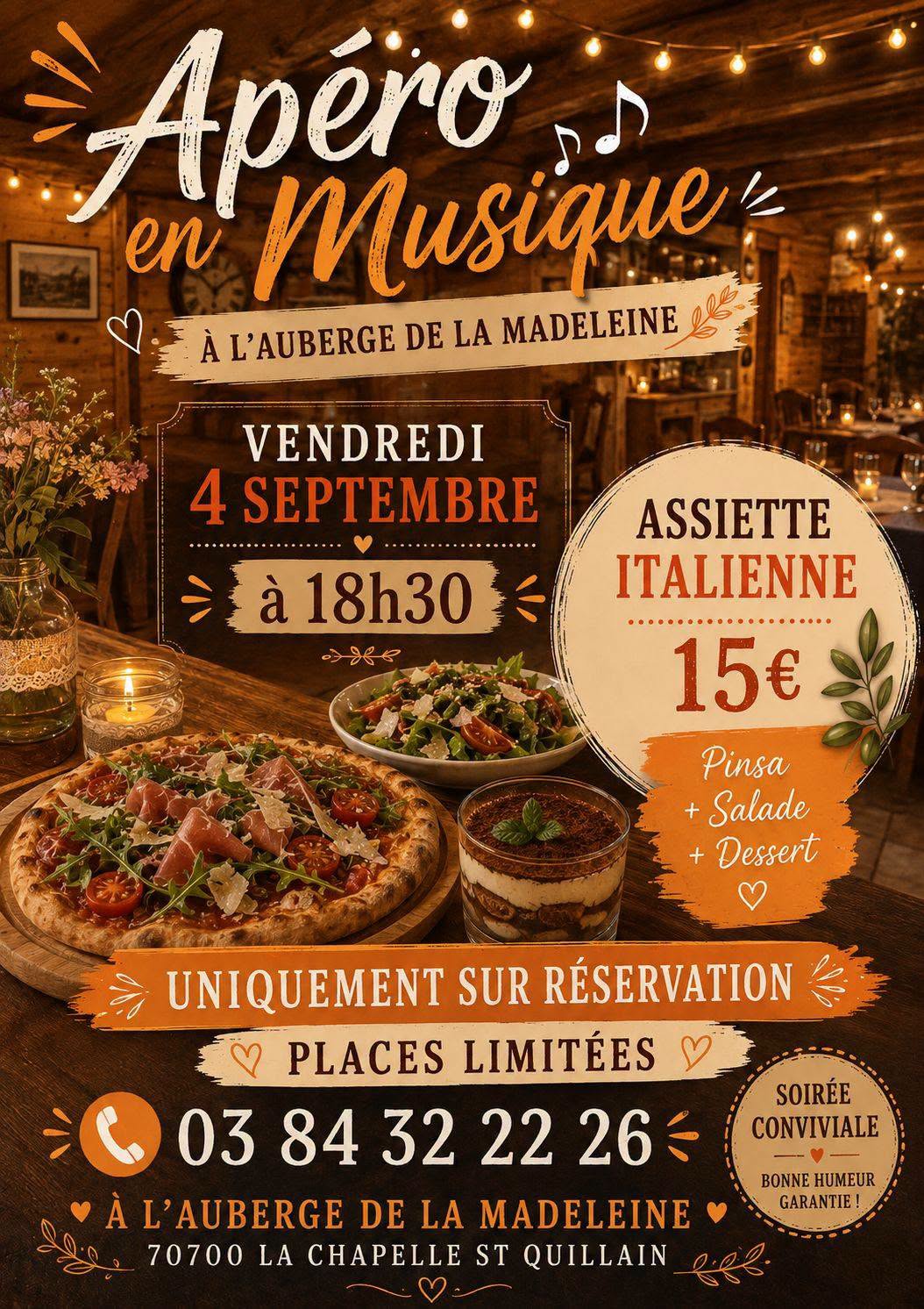 Apéro en musique à l'Auberge de la Madeleine à La chapelle-saint-quillain — le 4 septembre 2026