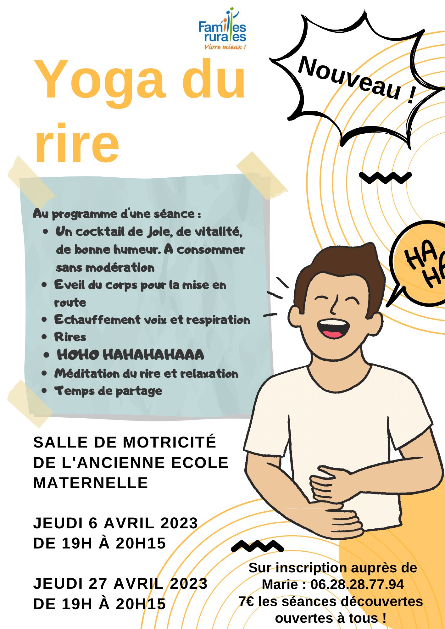 6 et 27 avril Yoga du rire