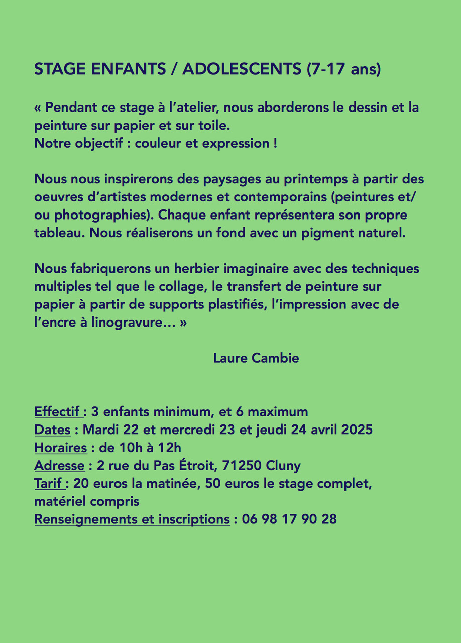 Stage peinture et dessin enfants et adolescents vacances printemps 2025 descriptif 