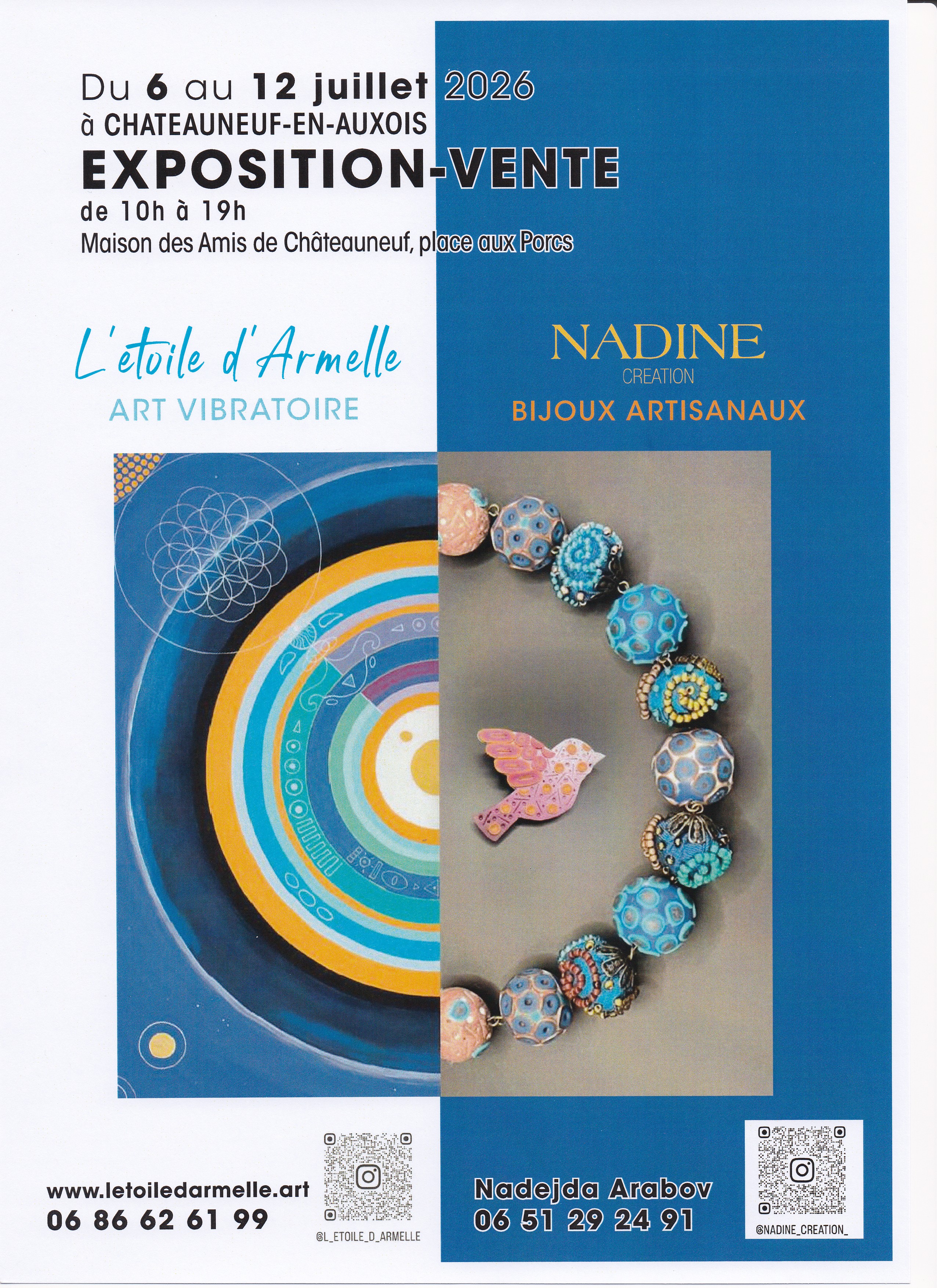 Exposition- vente  L'étoile d'Armelle- Art vibratoire et Nadine création de bijoux artisanaux- Châteauneuf