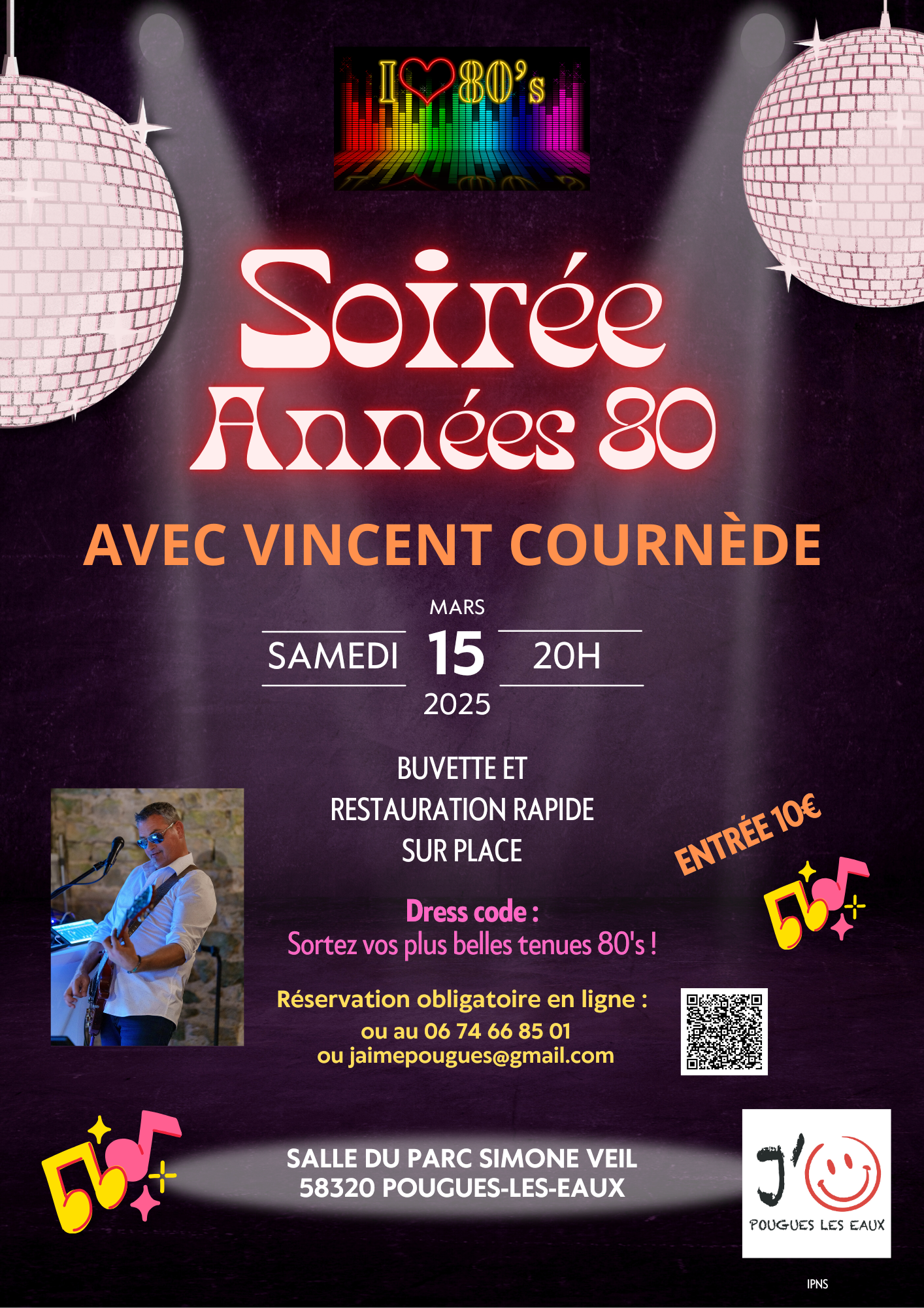 Affiche Invitation Soirée Disco Moderne Rétro Illustré Violet Rose - 1