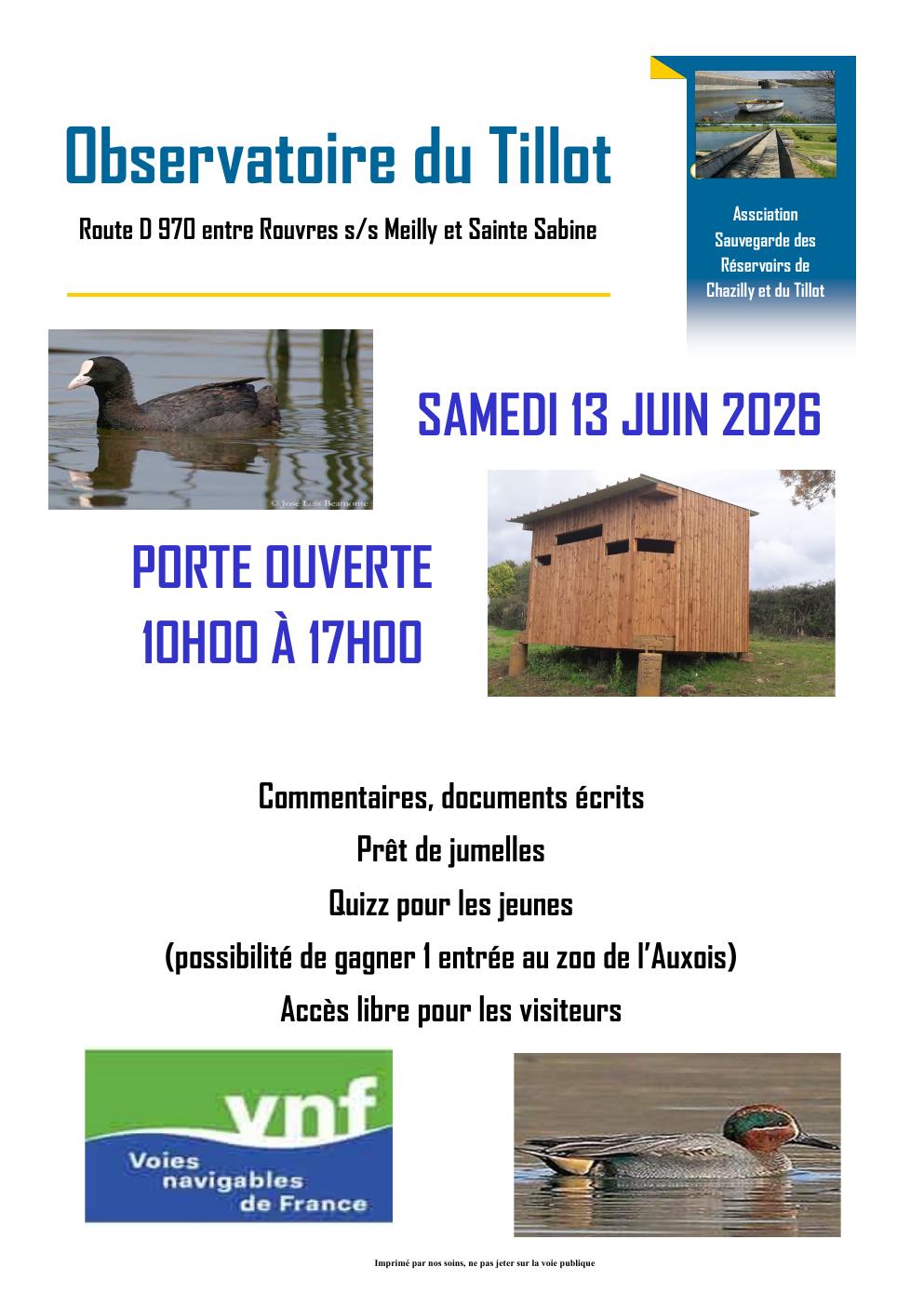 Journée porte ouverte de l'observatoire ornithologique du réservoir du Tillot.