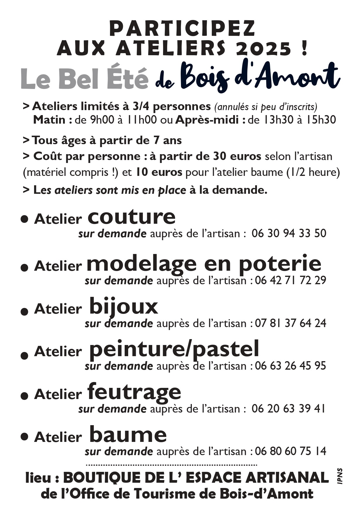 Ateliers "Le bel été de Bois d'Amont"