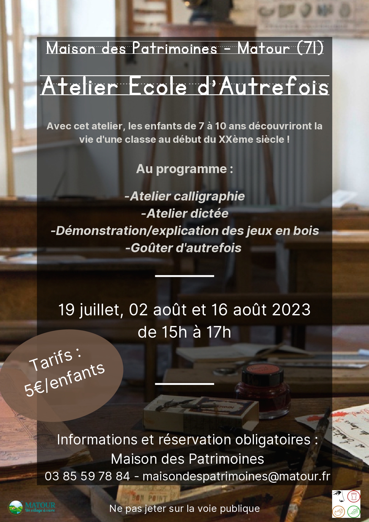 Affiche Atelier Ecole d'Autrefois