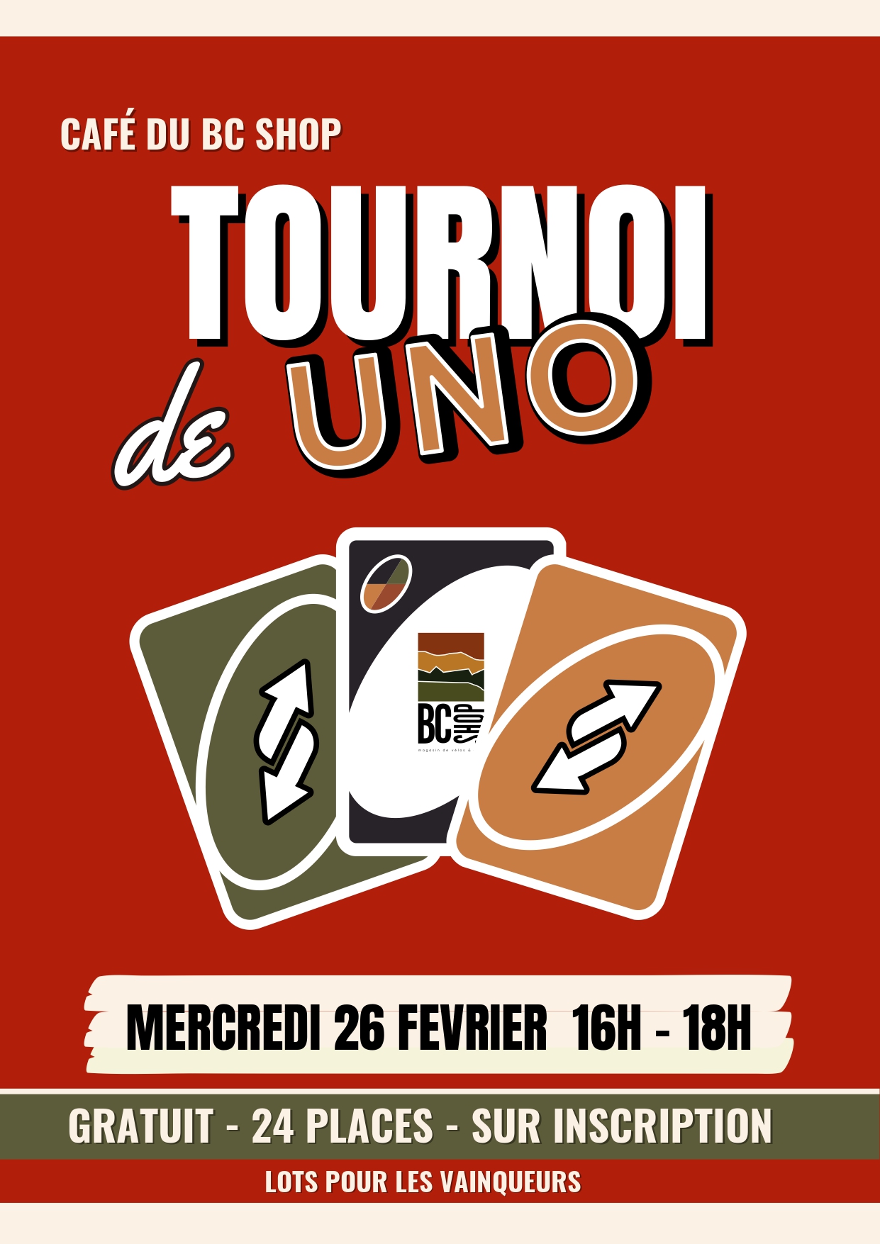 Affiche BC SHOP tournoi de Uno