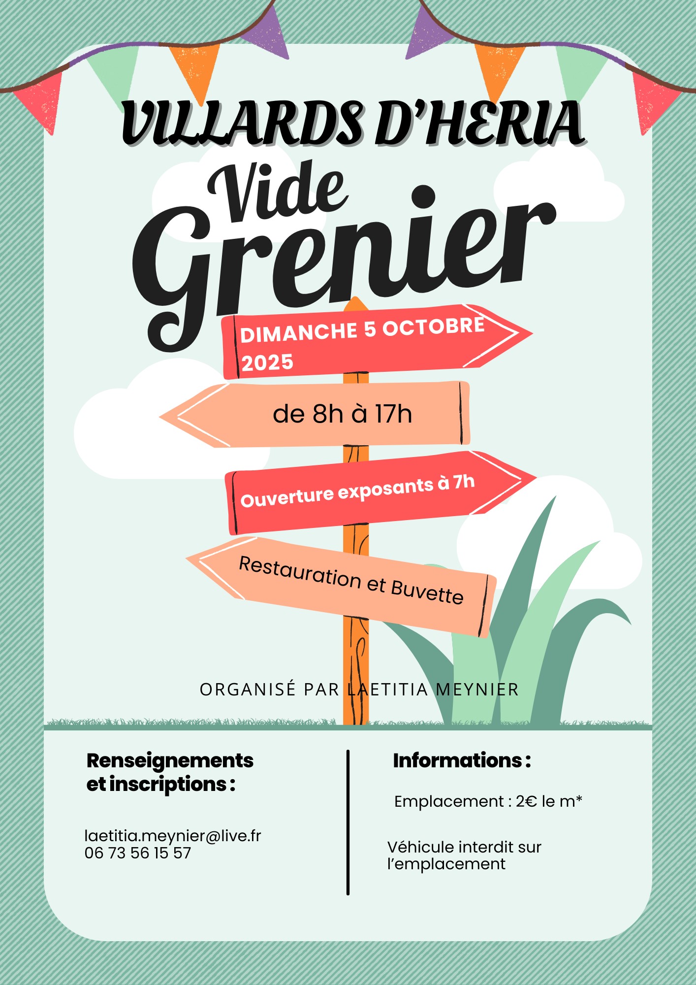 Affiche Évènement Vide Grenier Brocante Moderne Illustré Vert Coloré (2)