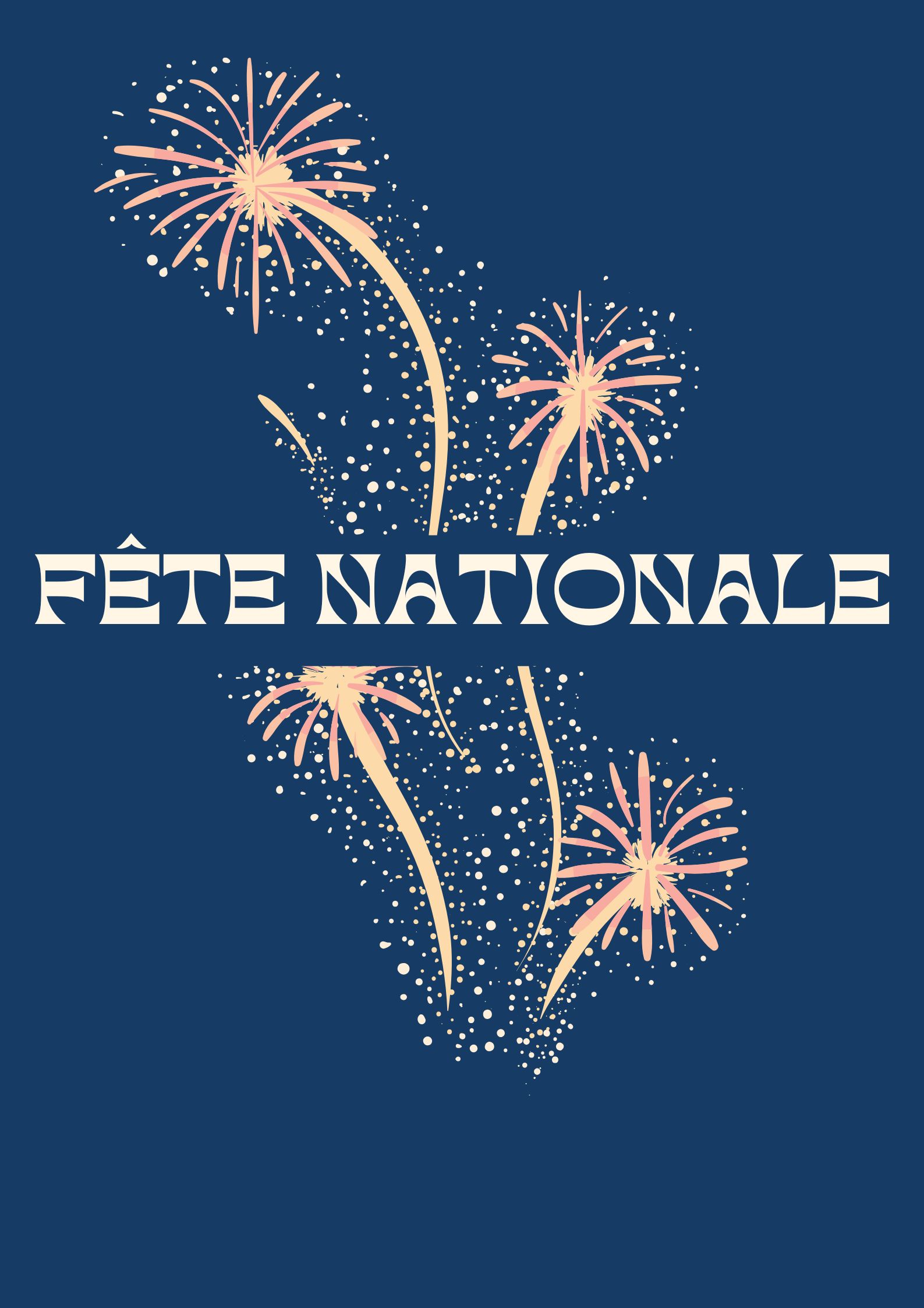 Affiche Fête Nationale 14 Juillet, feu d'artifice illustrated bleu marine - 1
