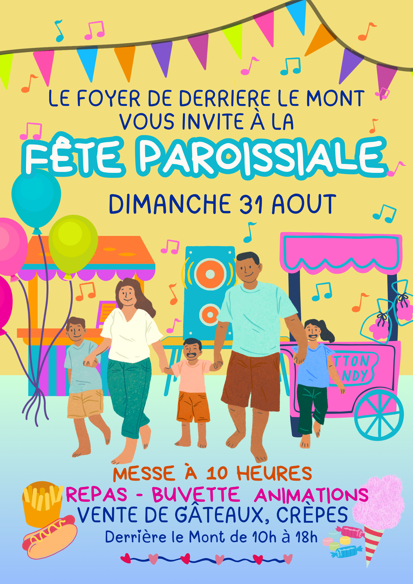 Affiche Kermesse Fête Village école Association Colorée Couleurs Vive Famille Ballons Musique