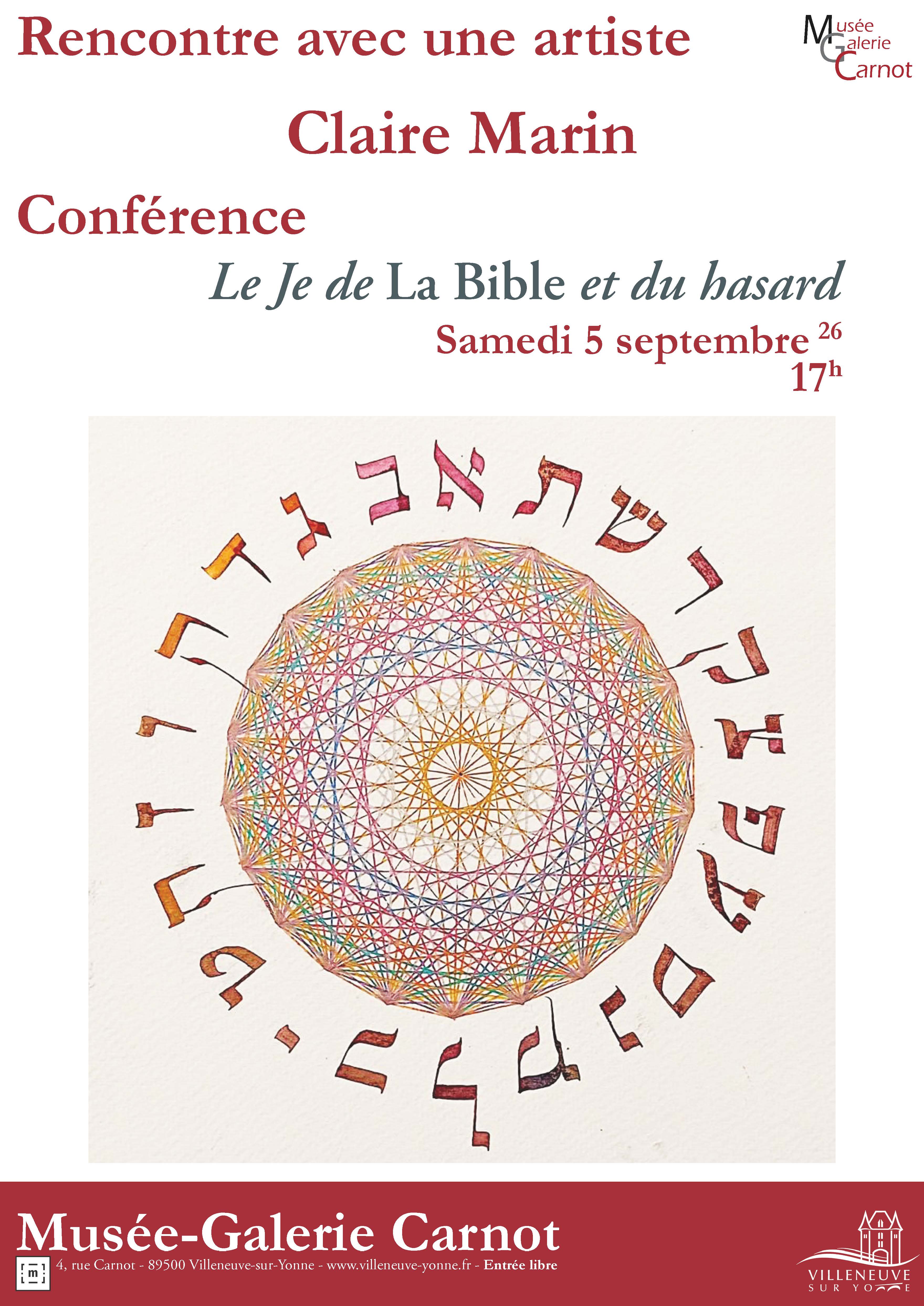 Rencontre - conférence : Le Je de La Bible et du hasard  avec Claire Marin
