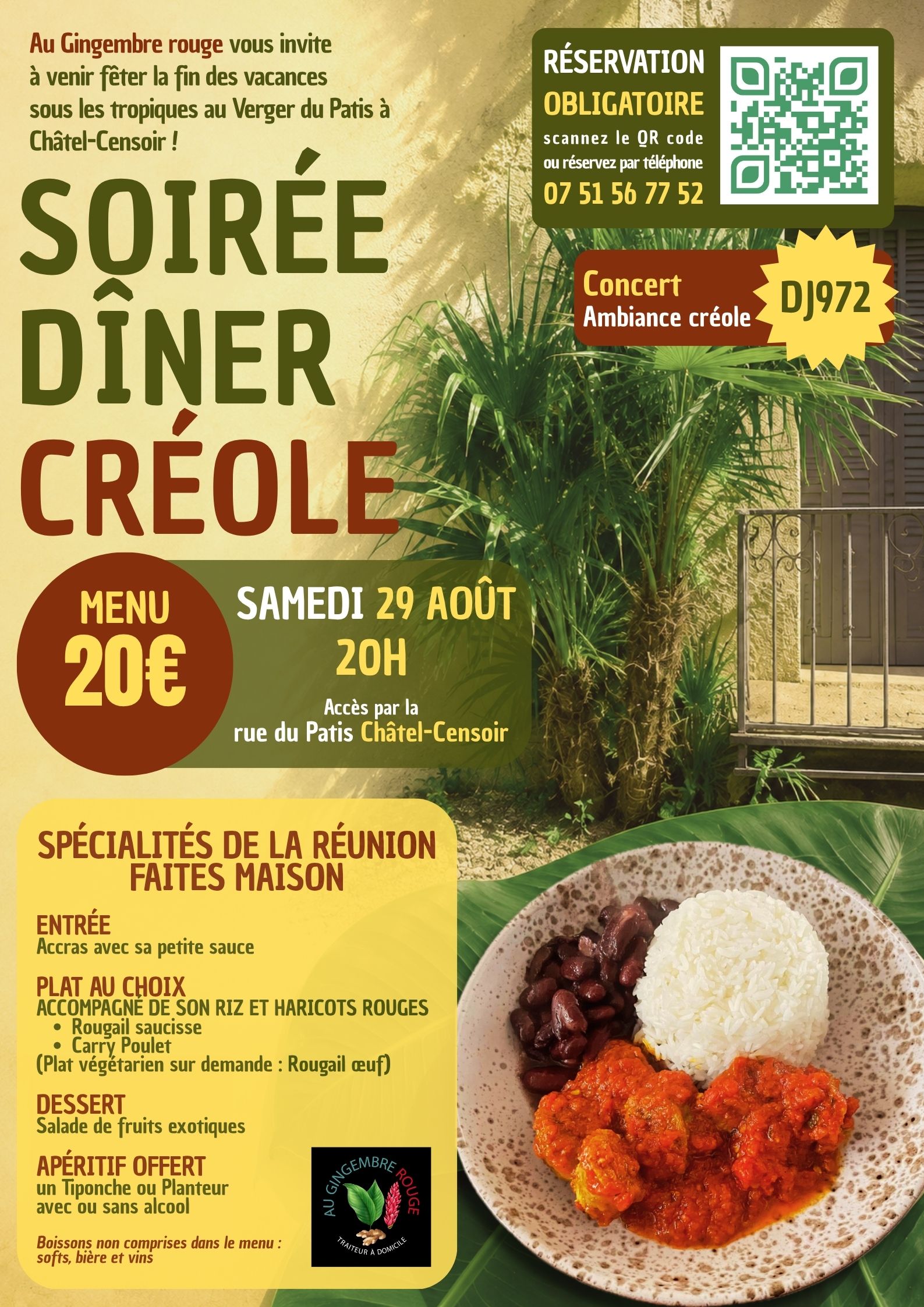 Soirée Dîner créole à Châtel-censoir — le 29 août 2026