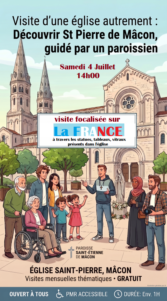 Visite guidée gratuite de l'église Saint-Pierre de Mâcon focalisée sur la place de la France dans l'Eglise