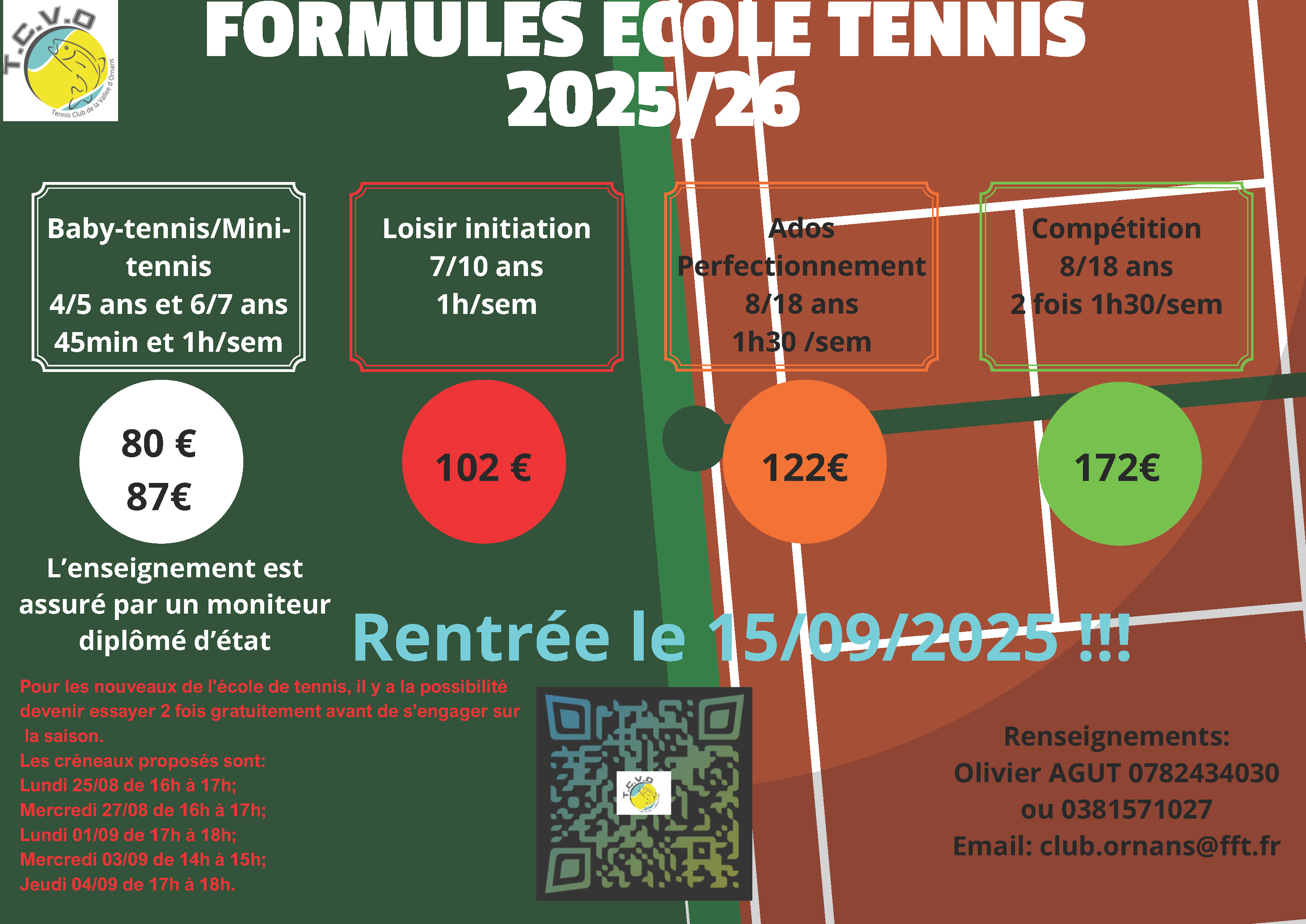 Affiche rentrée école de tennis 2026
