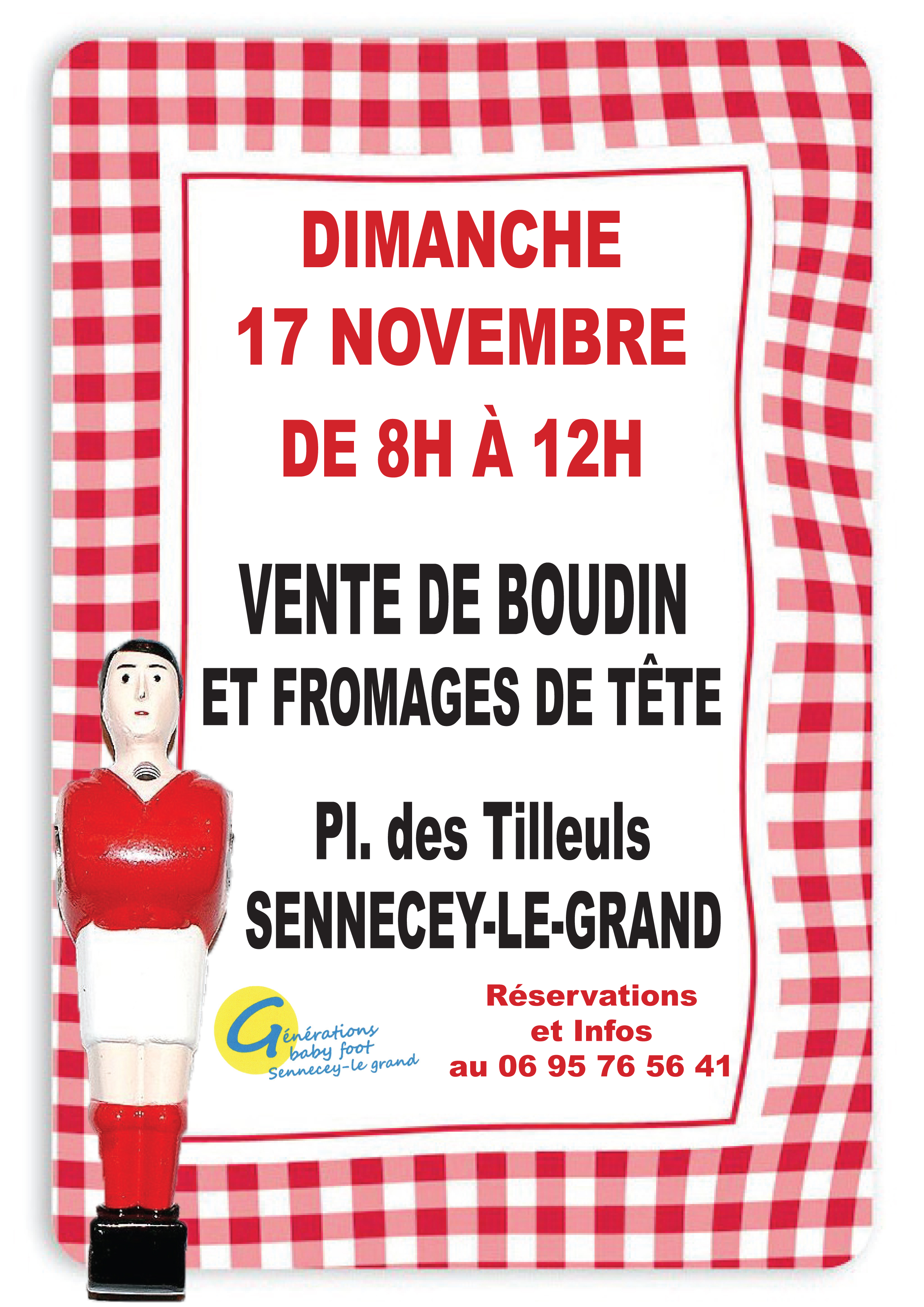 Affiche vente de boudin generations babyfoot 17  novembre 2024