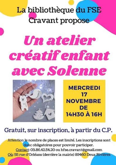 Atelier créatif enfants Cravant Merc 17 Nov