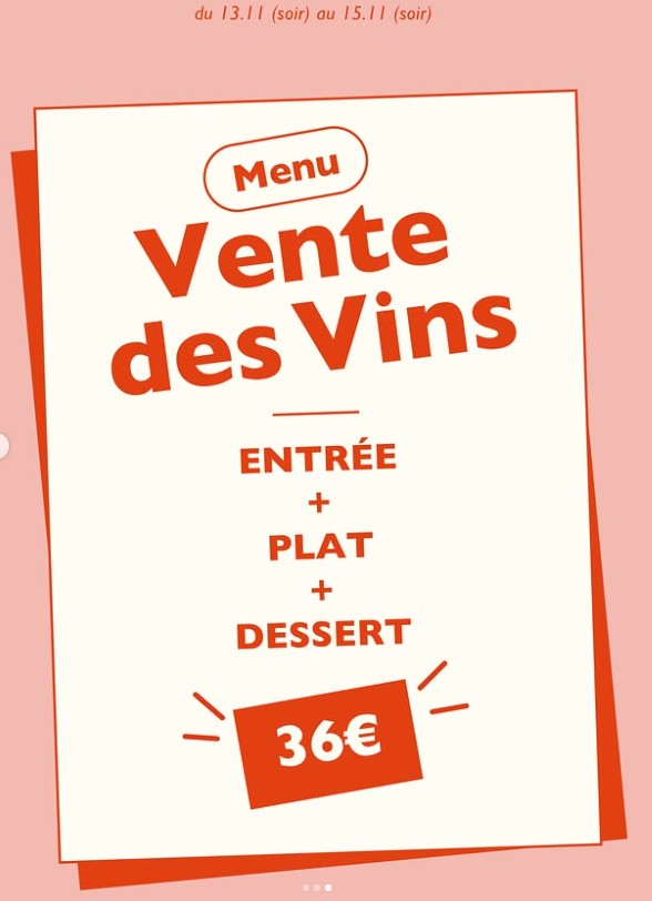 Menu spécial Vente des Vins au Bistrot Rosette