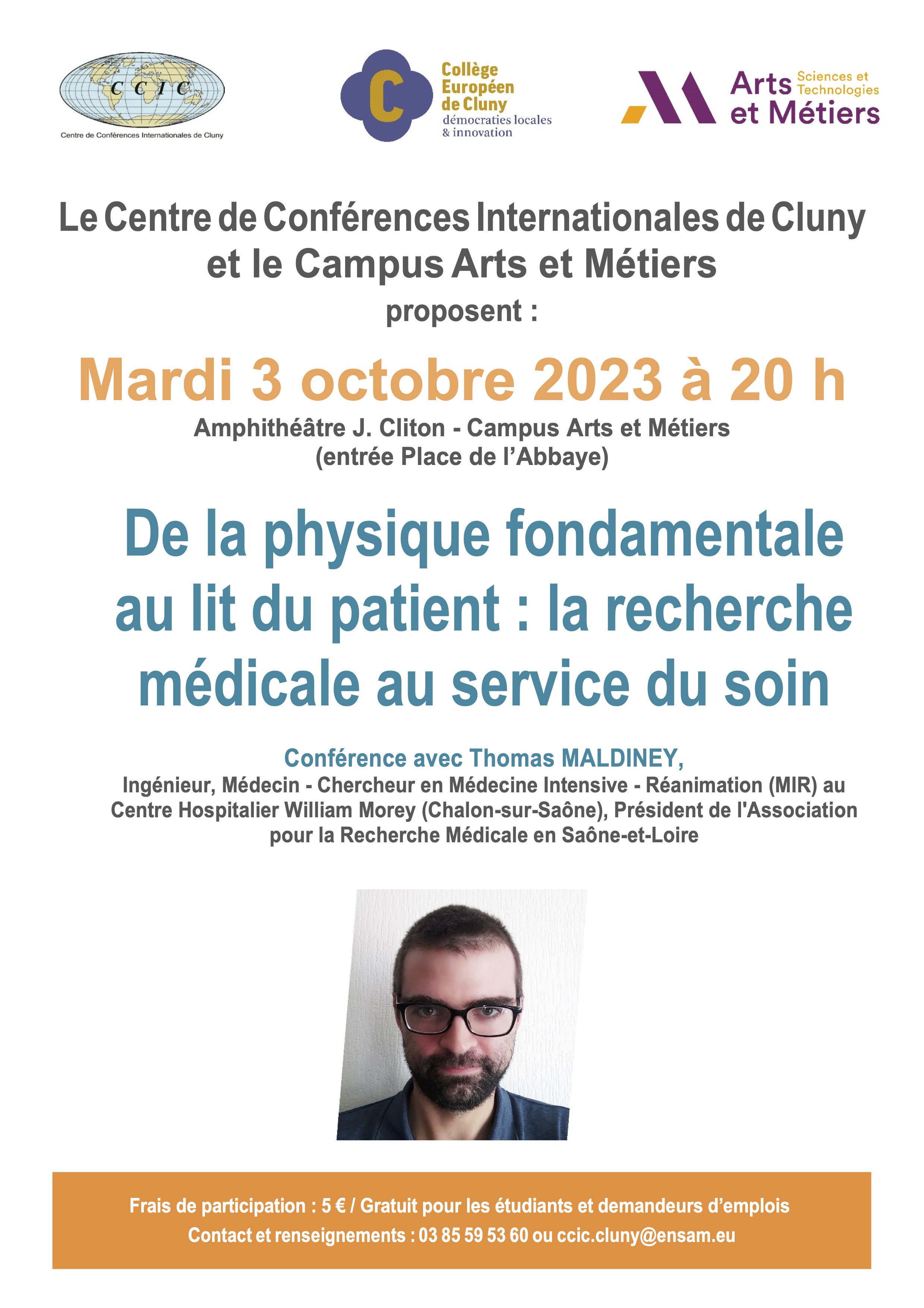 CCIC - Arts et Métiers Cluny - De la physique fondamentale au lit du patient  la recherche médicale au service du soin  _ Mardi 3 octobre 2023