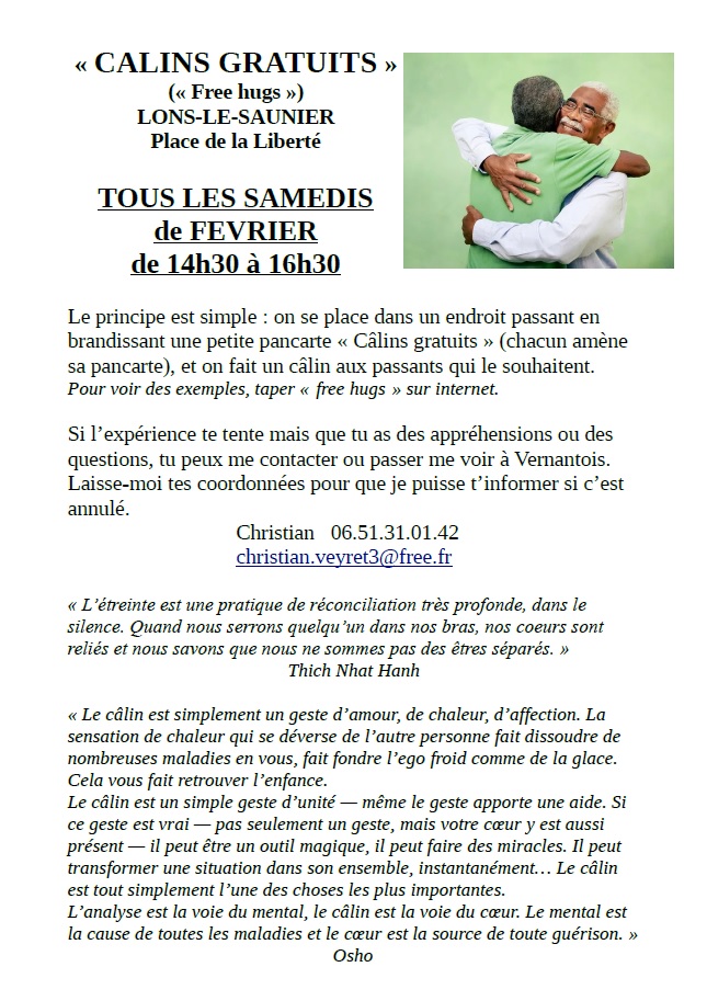 Câlins gratuits - Février 2023 - Lons