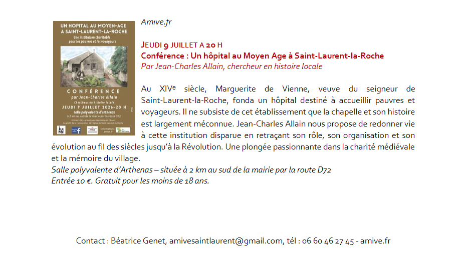 Conférence "Un hôpital au Moyen Age à Saint-Laurent-la-Roche"