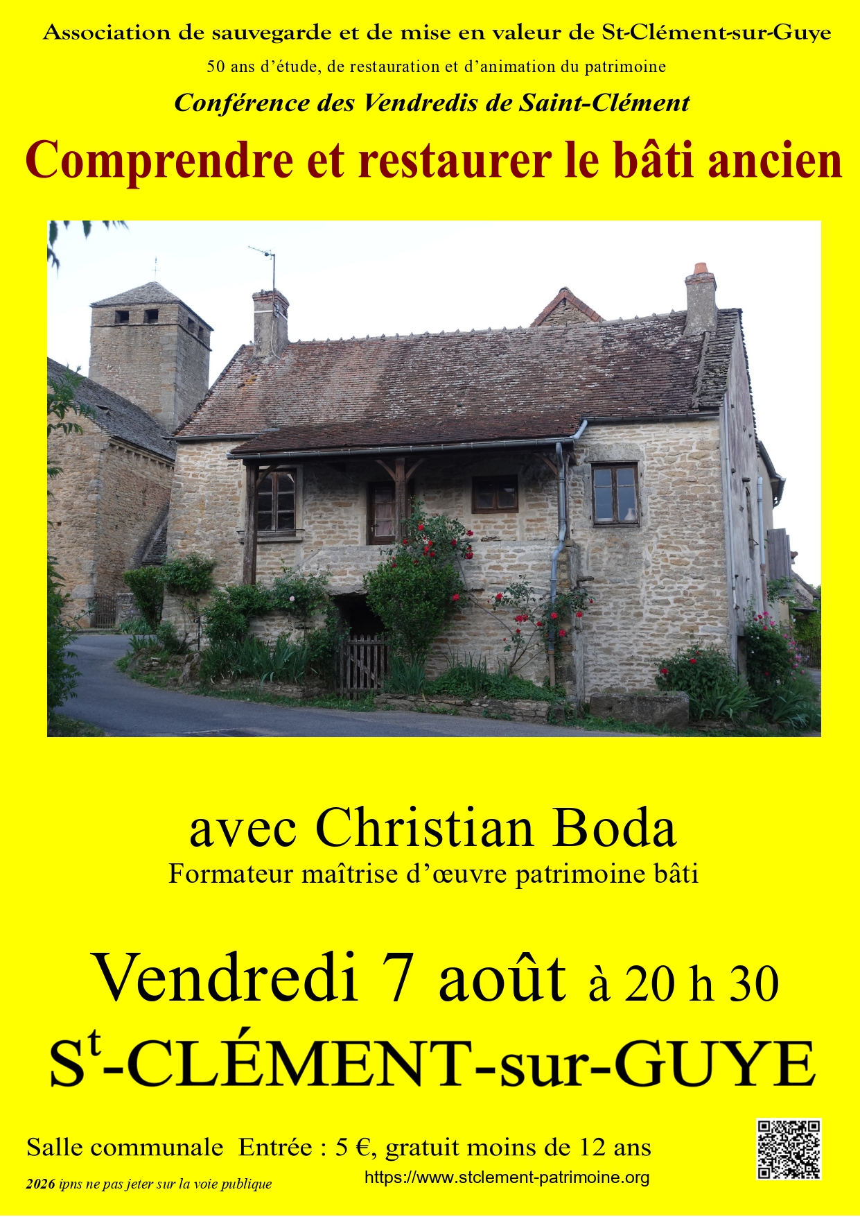 Conférence des Vendredis de Saint-Clément "Comprendre et restaurer le bâti ancien"
