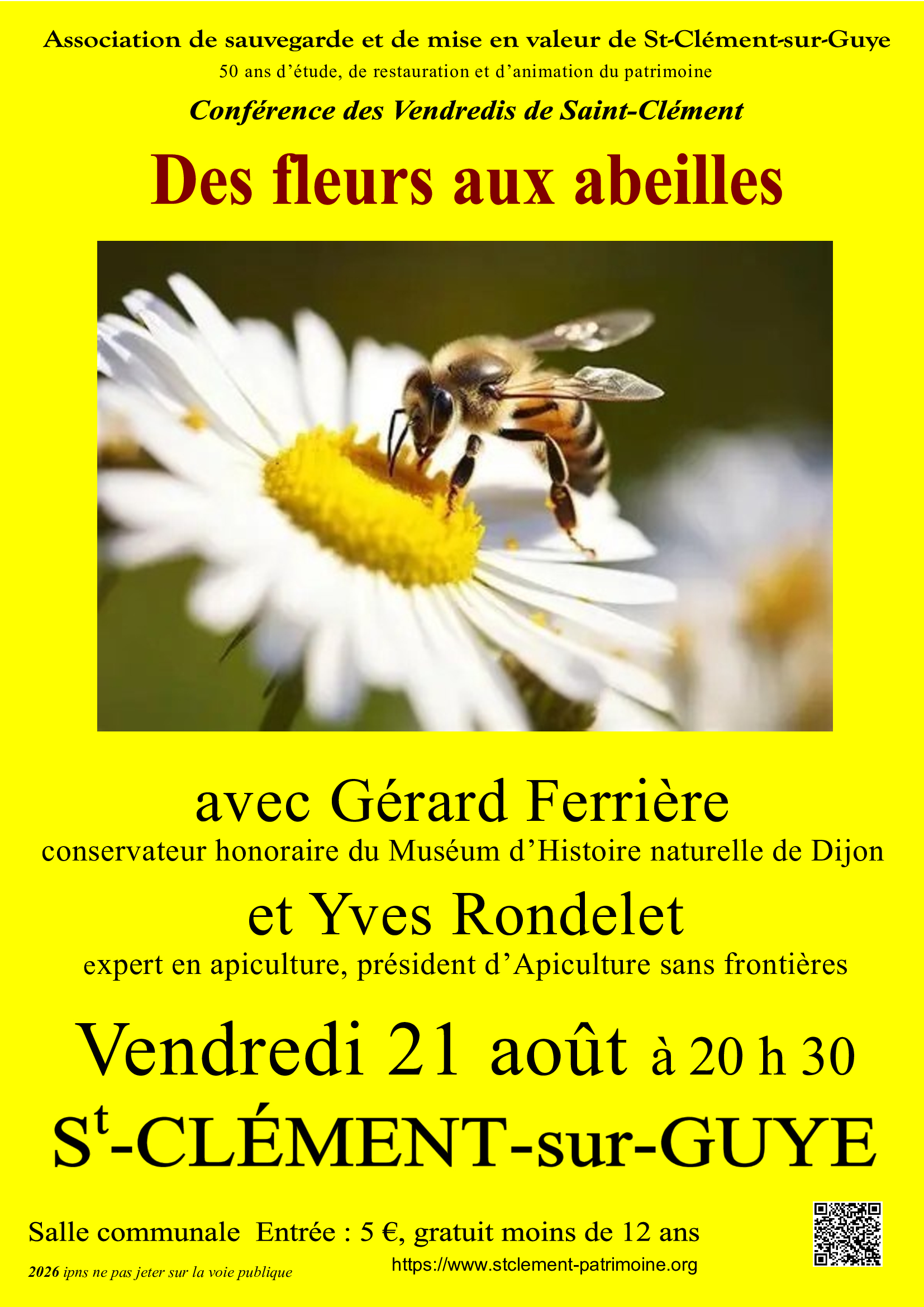 Conférence des Vendredis de St-Clément "Des fleurs aux abeilles"