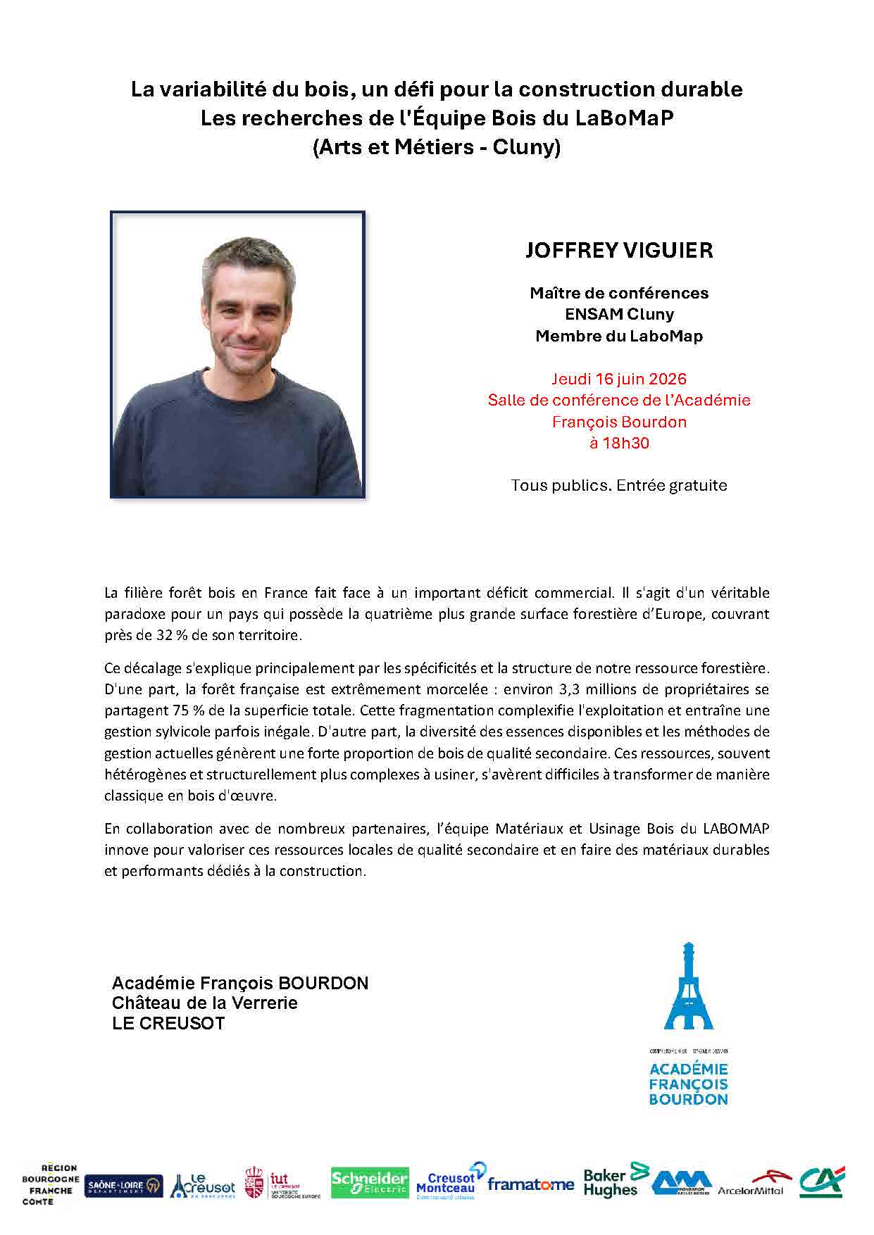 Conférence de Joffrey VIGUIER : "La variabilité du bois, un défi pour la construction durable"