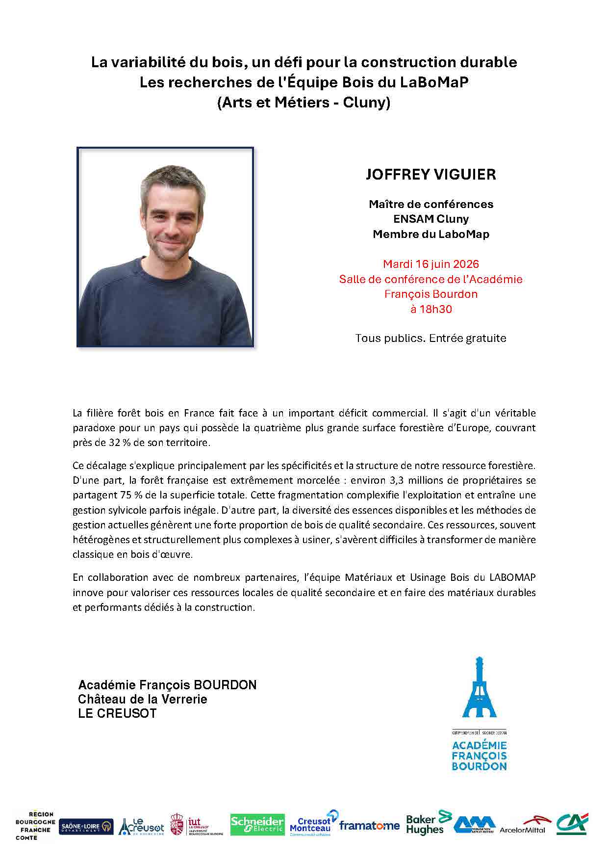 Conférence de Joffrey VIGUIER : "La variabilité du bois, un défi pour la construction durable"